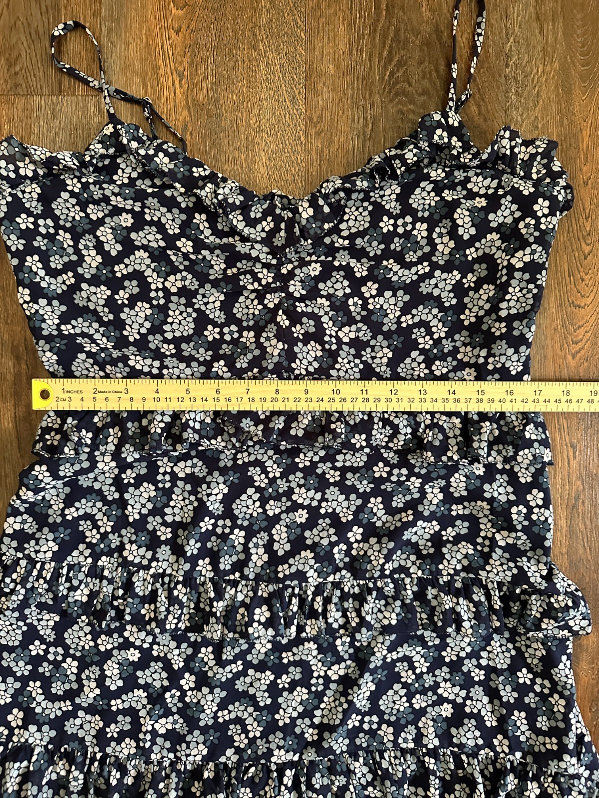 Michael Kors Floral Tiered Midi Dress Size L NWT Navy Blue Ruffle Chiffon Lined
