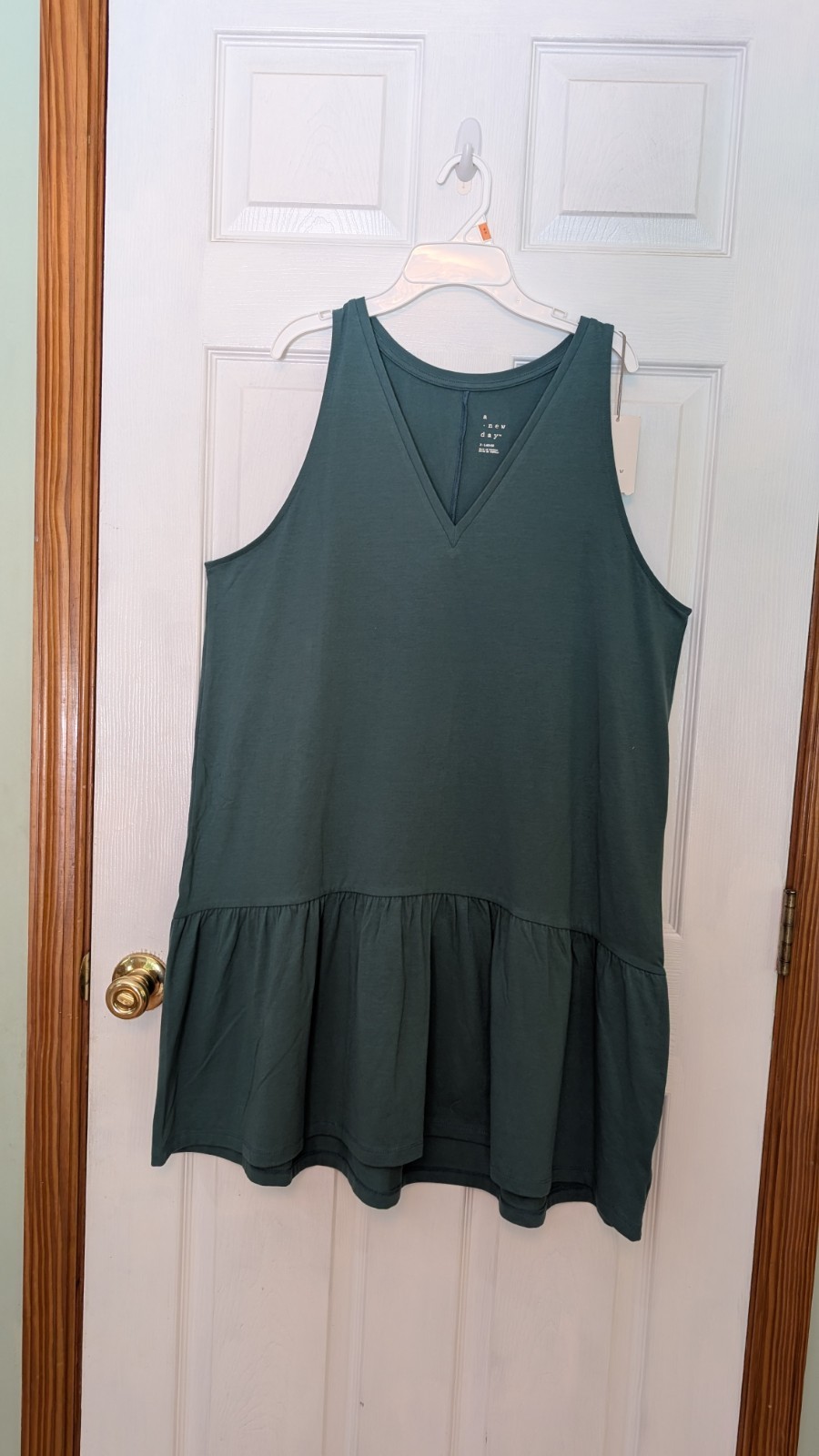 New A New Day Sundress Sea Green Cotton Blend Ruffle Hem V-neck Loose Fit XL NWT