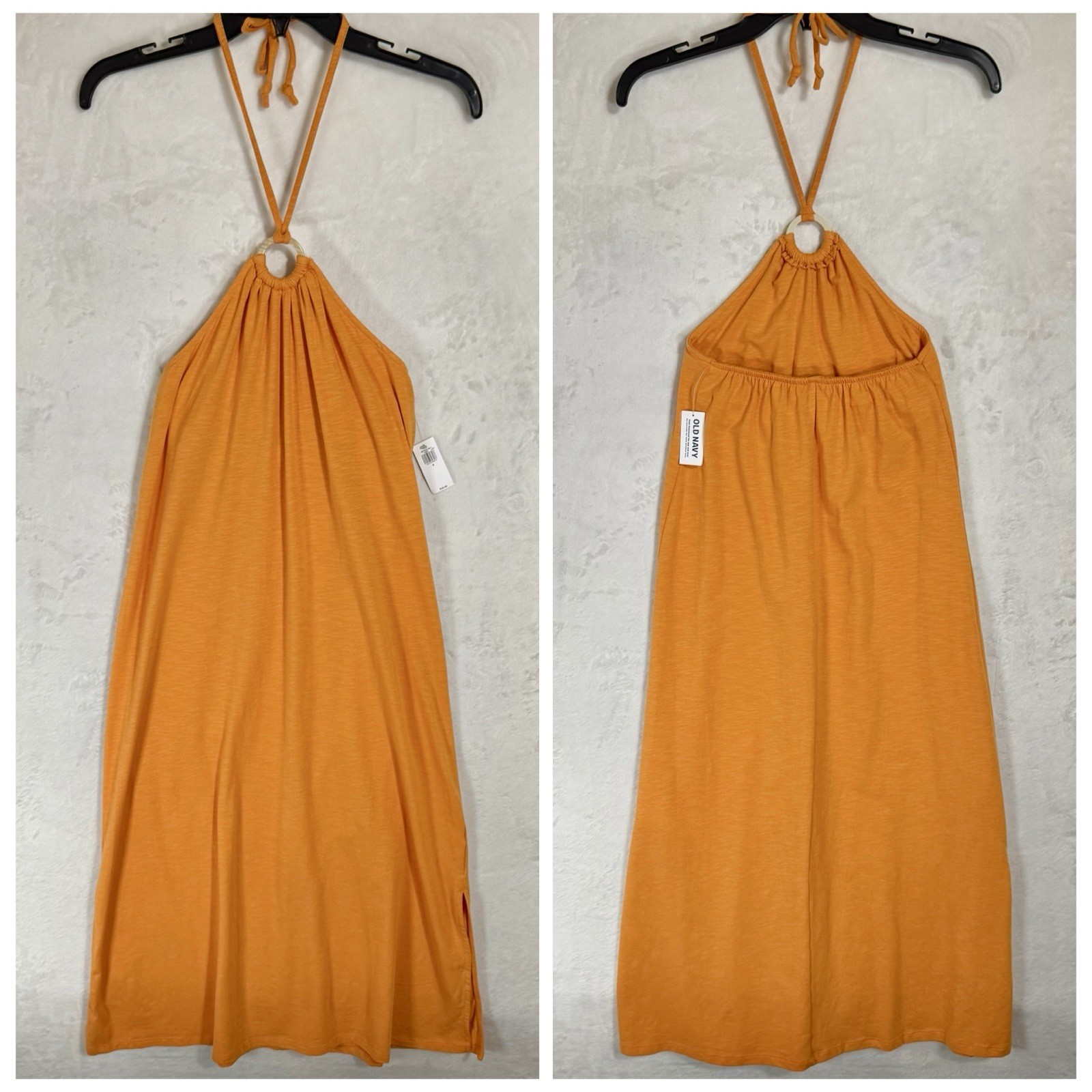 NWT Old Navy Slub Knit Midi Halter Dress Size S Wild Papaya Orange Boho Resort