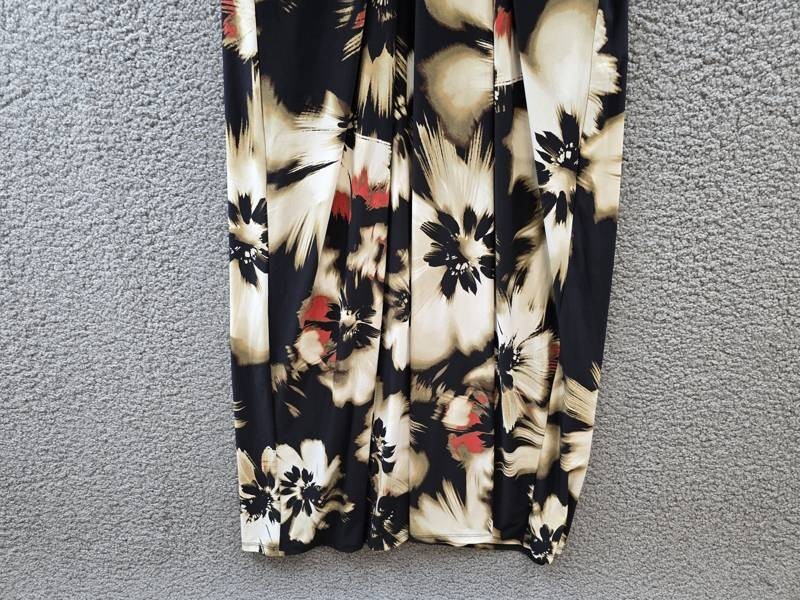 Anne Klein Printed Twist-Front Maxi Dress Women’s M Black Multi Back Zip Closure