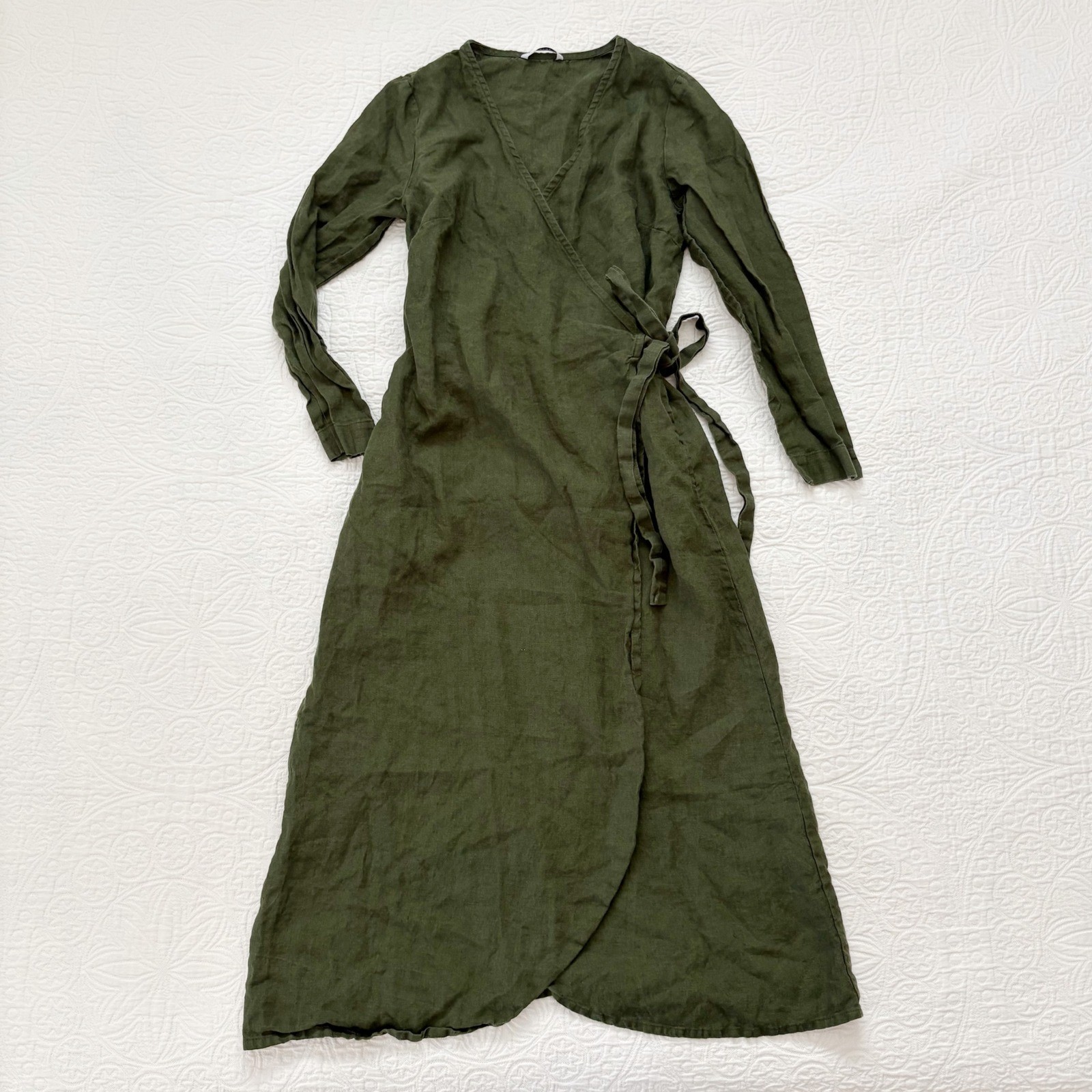 Linenfox Rosemary Linen Wrap Dress, Forest Green Sz S-M