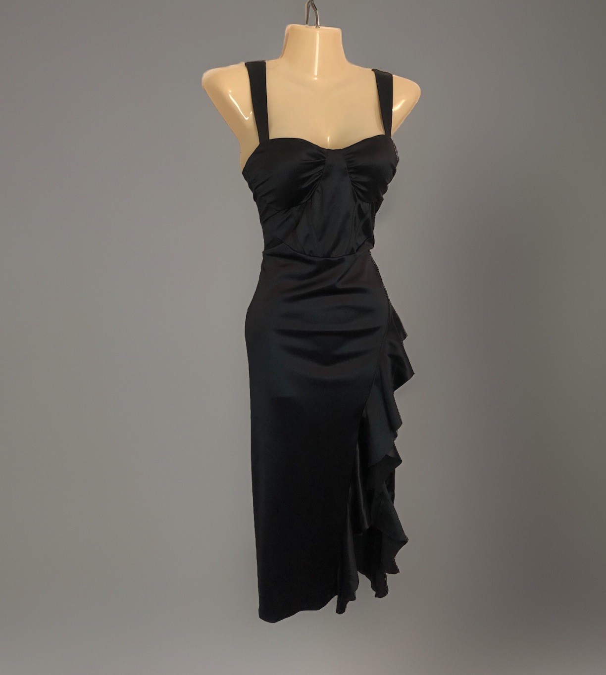 Inspired Hearts LBD Black Dress Sz XL Ruffled Side Slit Sweetheart Neckline Midi