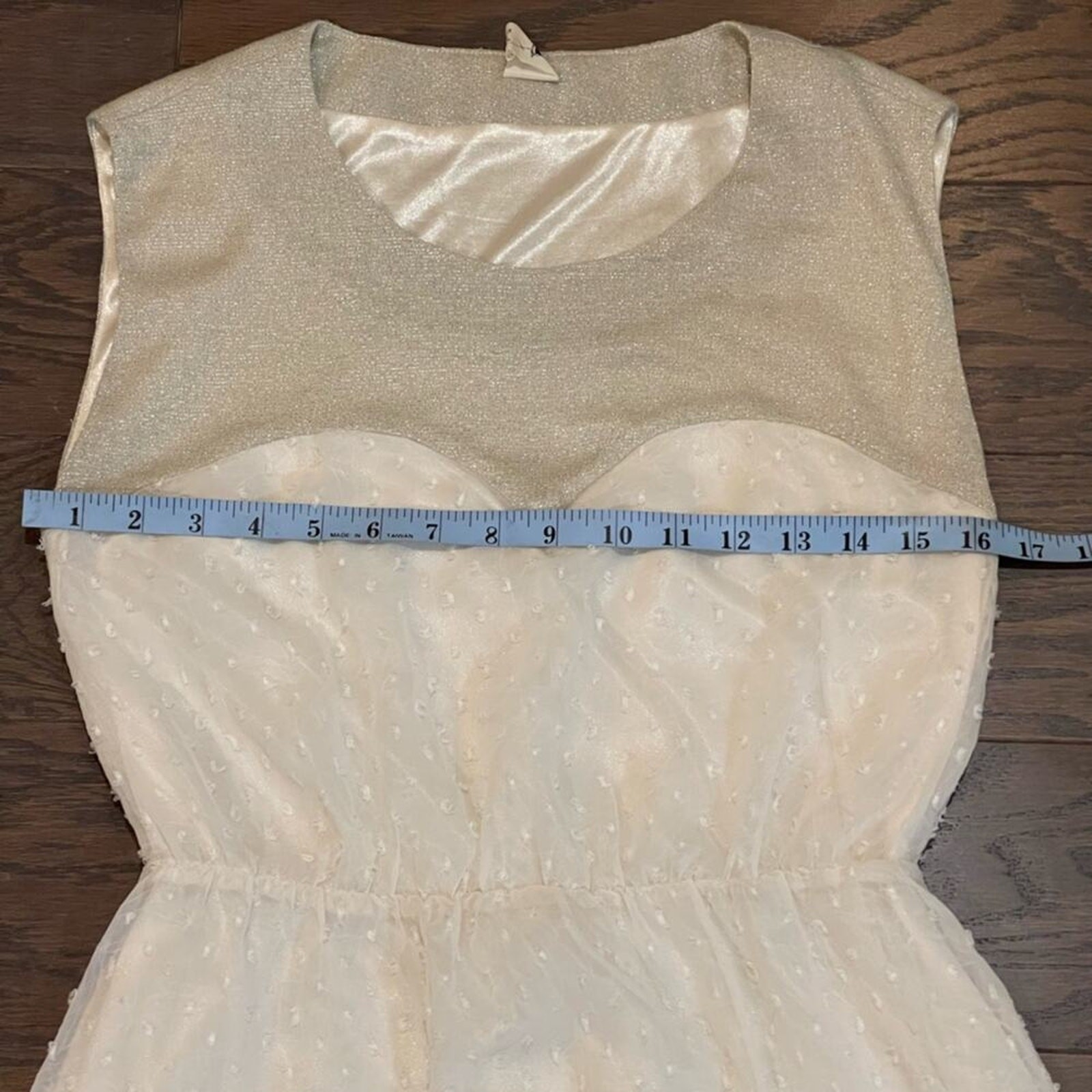 Needle & Thread Ivory Swiss Dot Shimmer Sleeveless Fit & Flare Dress Medium