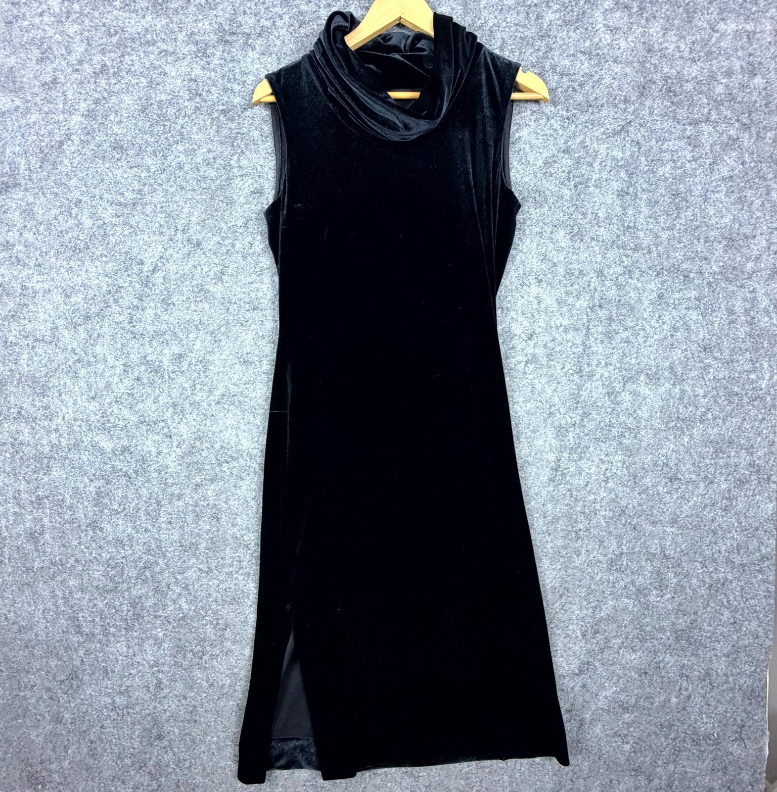 Linda Allard Ellen Tracy Sheath Dress Womens 8 Black Velvet Cowl Neck Goth Glam