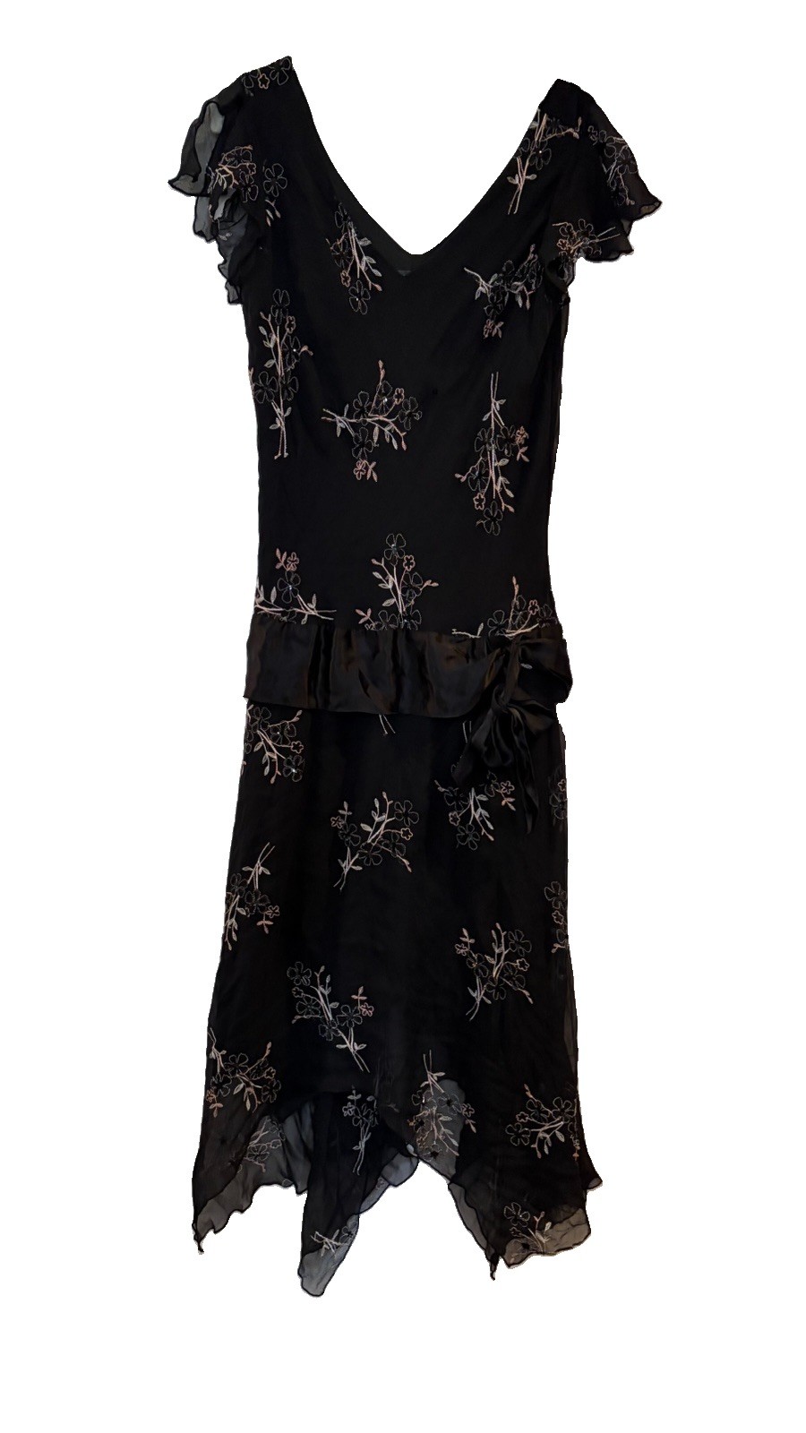 Jonathan Martin Dress Black Floral Embroidered Silk Handkerchief Vtg Y2K Fairy