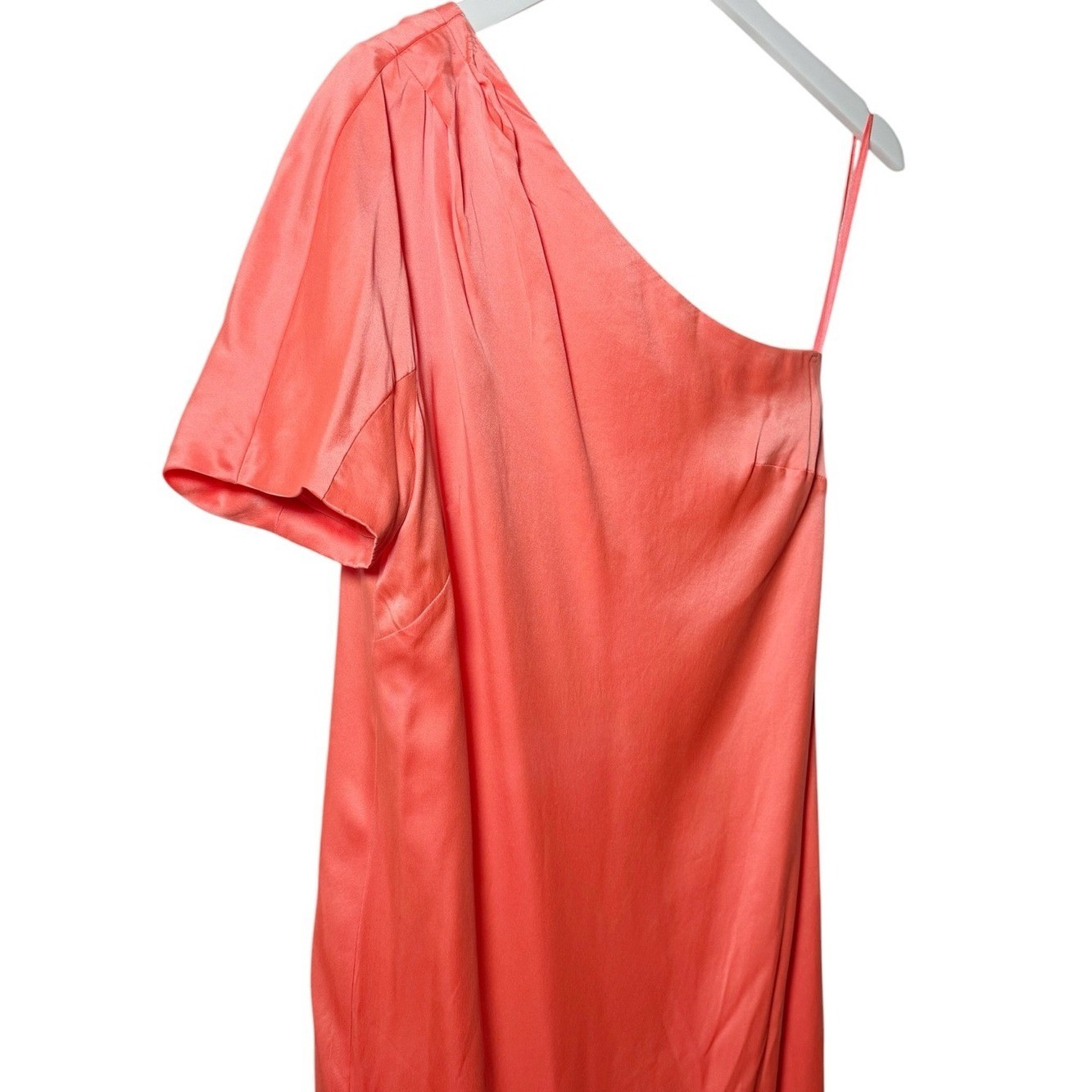 BR Monogram Silk One Shoulder Dress Neon Coral Volt Size 8