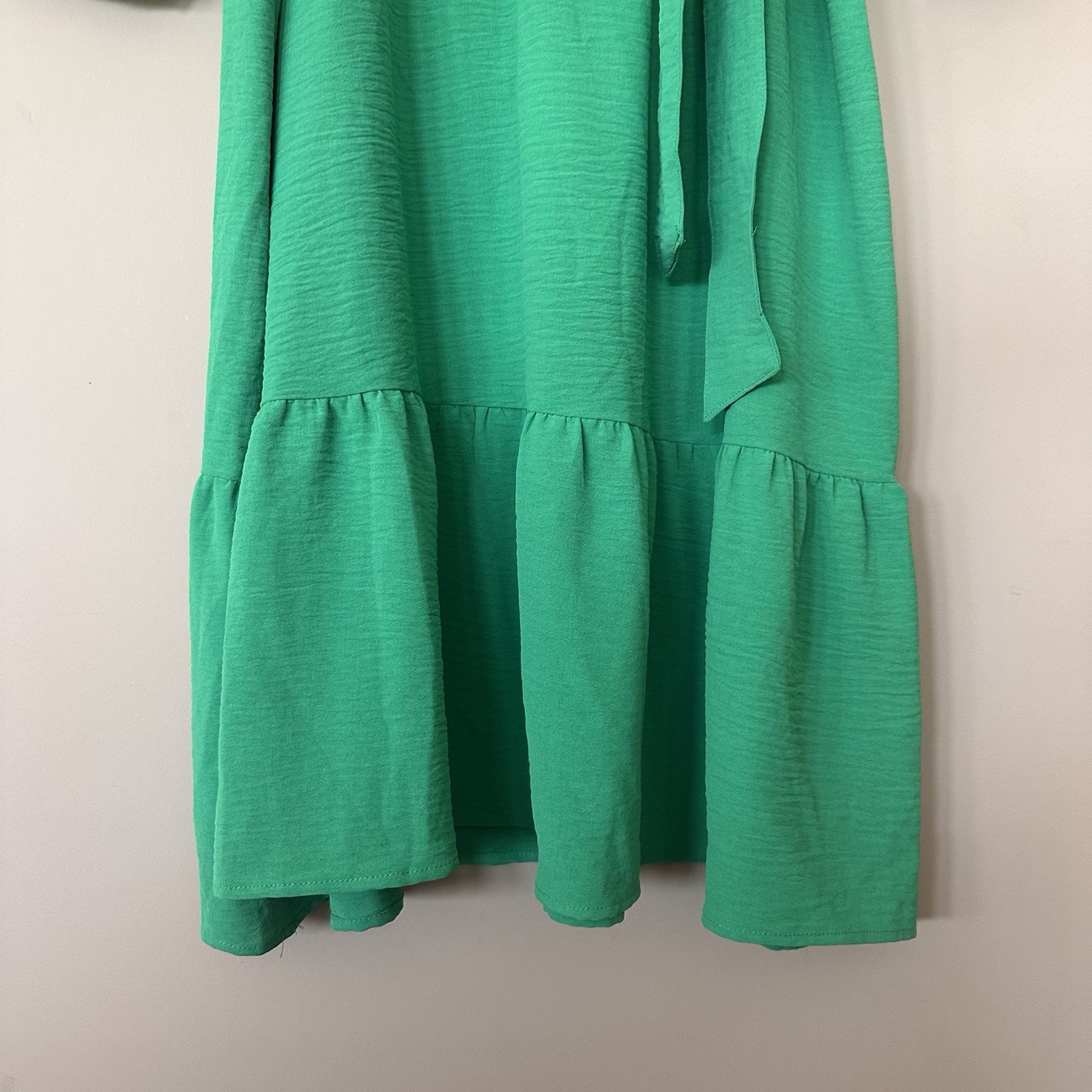 Fred David L Kelly Green Tiered Midi Dress Faux Wrap Belted Modest Office Church