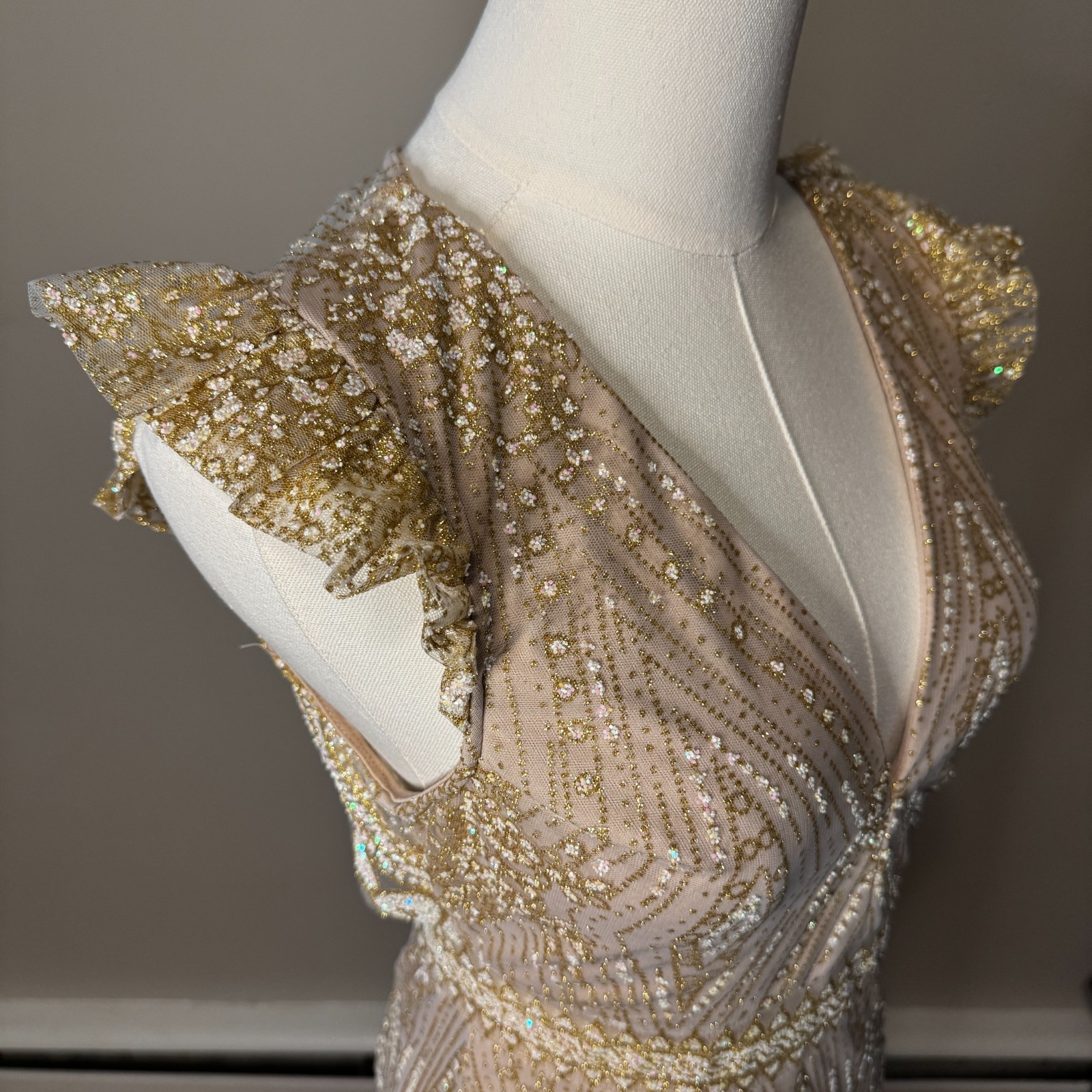 HELLO MOLLY 4 NWOT Glitter Match Me Champagne Open Back Mini Cocktail Dress