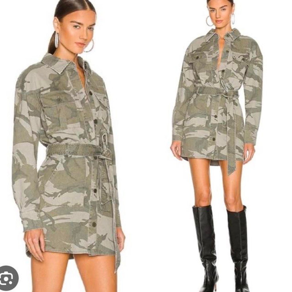 Women’s Lovers and Friends Camo Belted Mini Dress M Green Beige