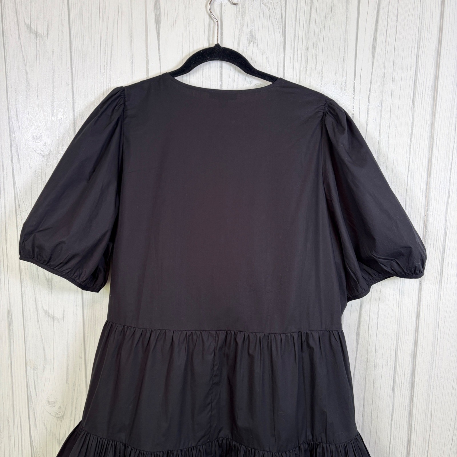 J.CREW NWT Black Puff-Sleeve Cotton Poplin Wrap Dress & Separate Slip Lining, XL