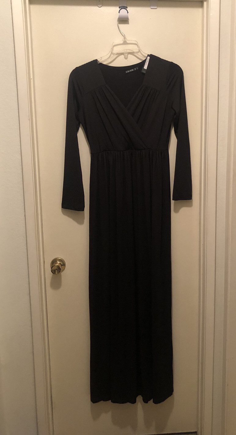 NWT KOH KOH Long Sleeve Cross Over V Neck Elegant Gown Maxi Dress Size M Medium