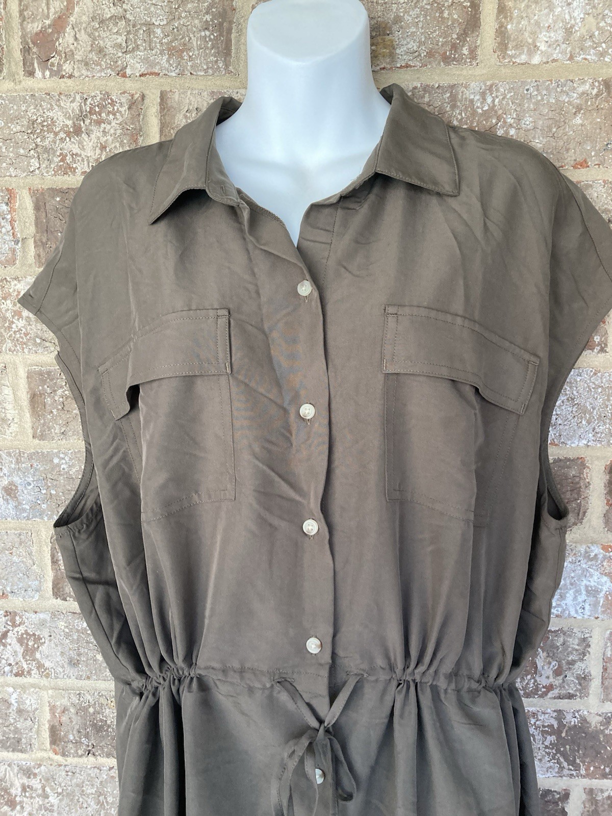 Old Navy Women’s Waist-Defined Utility Midi Green Shirt Dress Size XL NWT