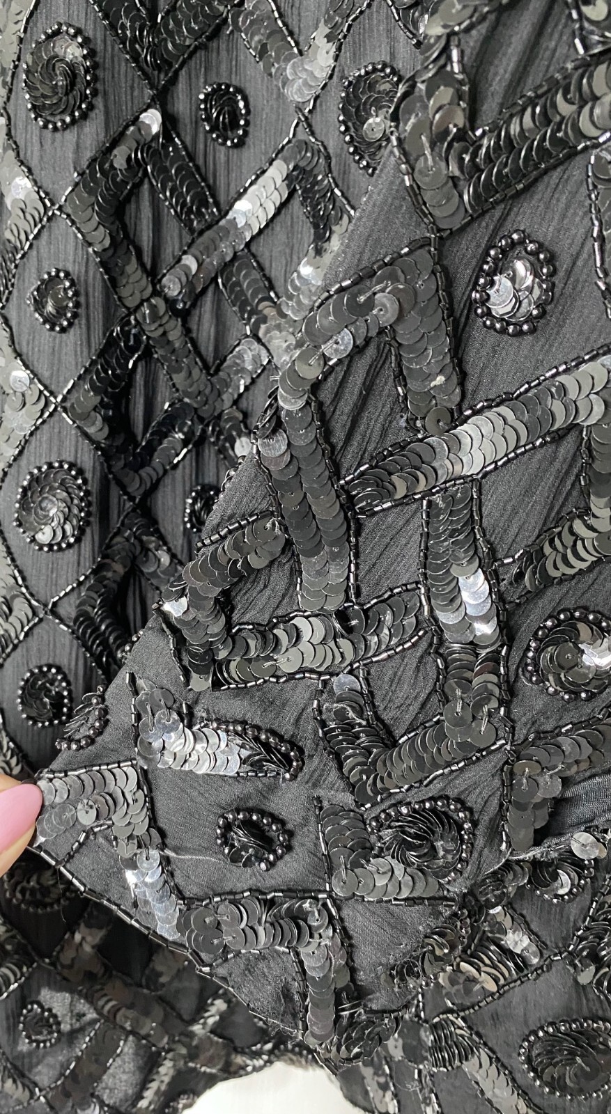 Creative Creations Black Sequin Beaded Embellished Silk Shirt-Dress Jacket LARGE