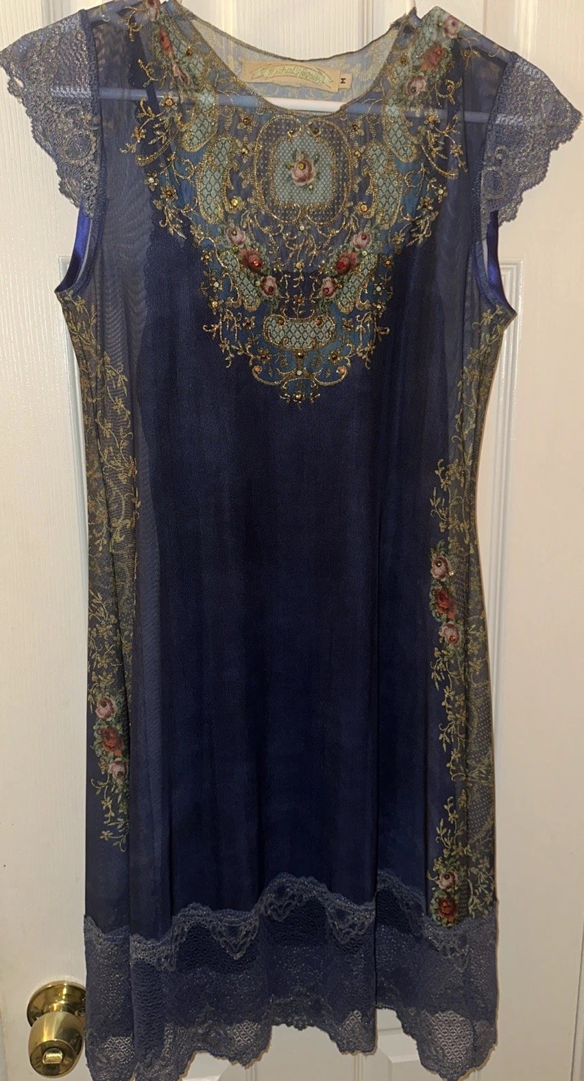 Michal Negrin Y2K Unique Beautiful Baroque Style Artwork Lace 2 Pc Dress Size M