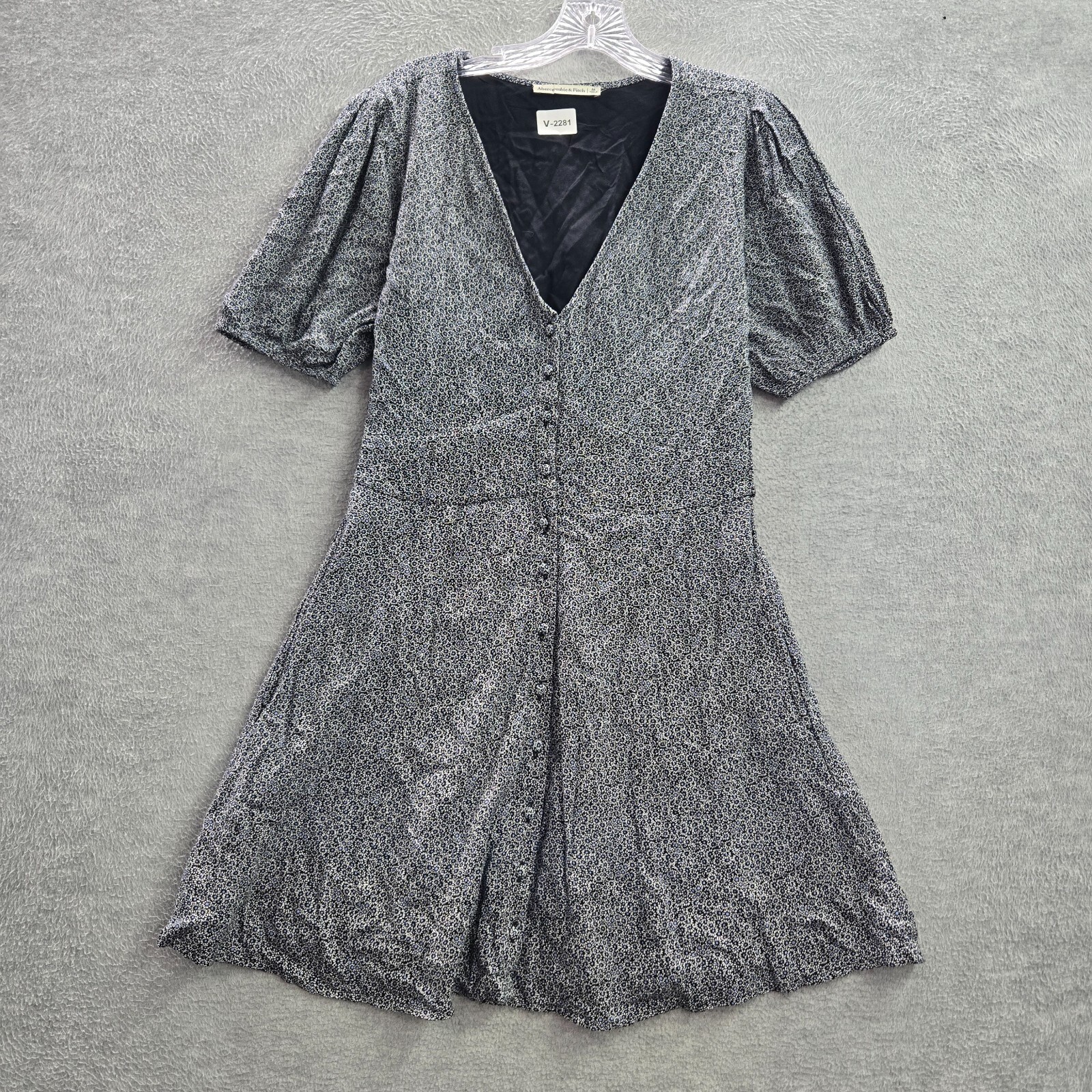 Abercrombie & Fitch Women Dress Medium Gray Floral Puffer Sleeve Button Front
