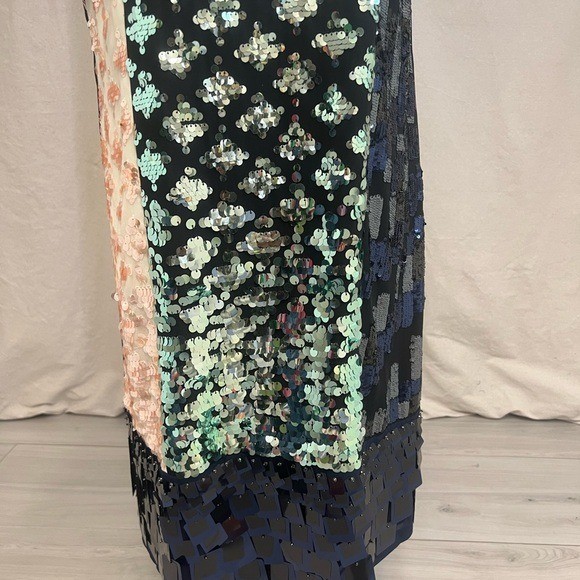 Tory Burch Retro Sequin Colorblock Shift Dress Black Cream Sz L Mob Wife Luxury