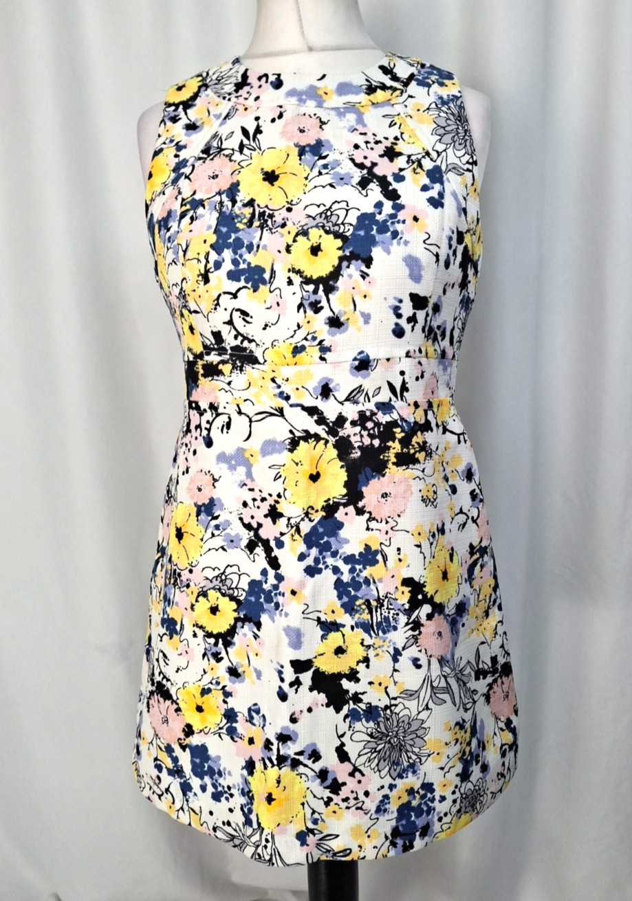 Warehouse White Floral Occasion Lined Sleeveless 60s Style Mini Dress UK14 C4086