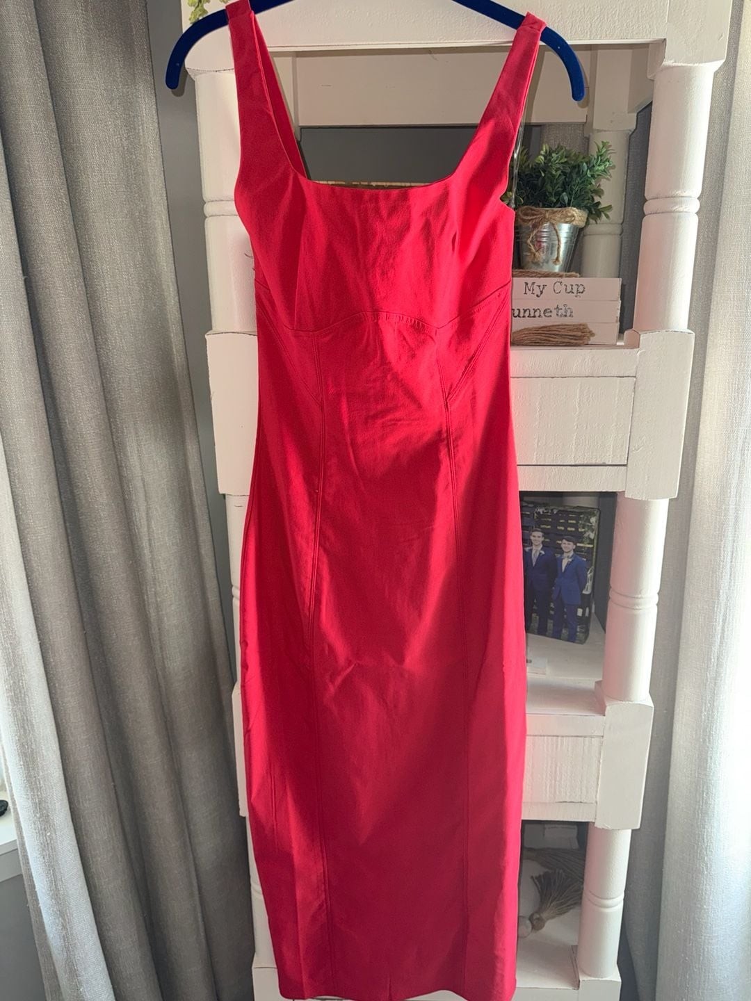 Trixxi Red Square Neck Bodycon Midi Sheath Dress