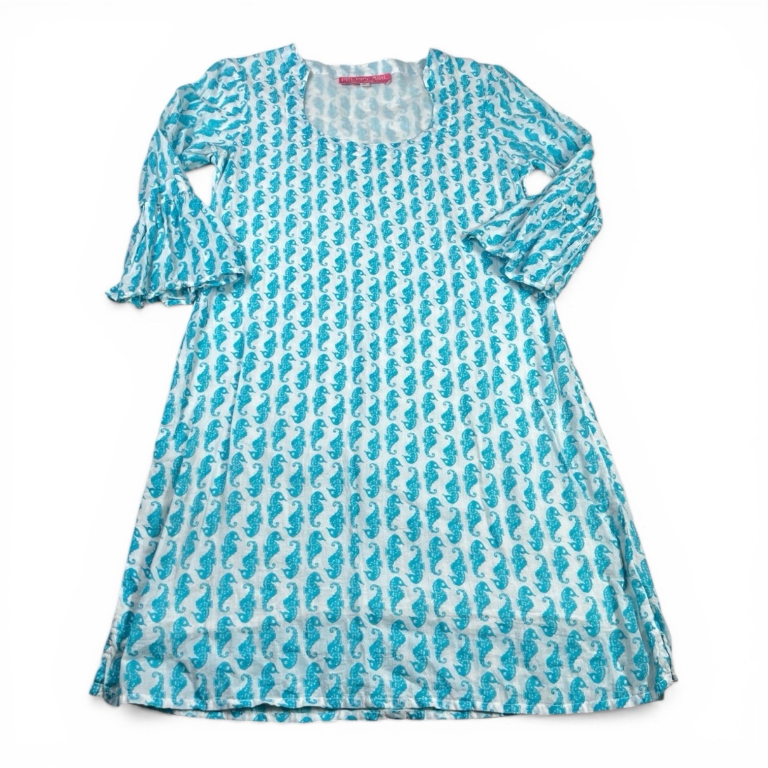 Preppy Girl Palm Beach Tunic Coverup Dress Seahorse Print Nautical Coastal S