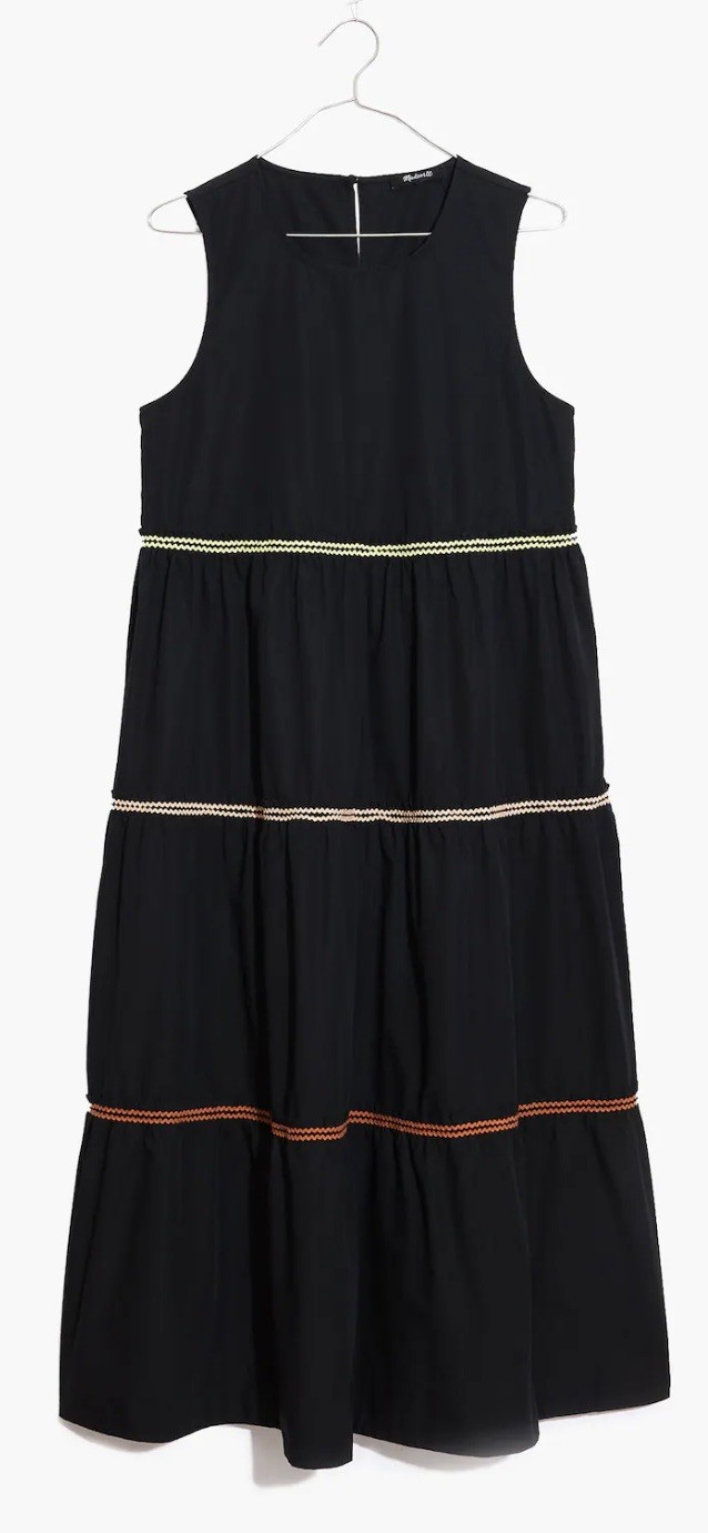Madewell Women’s Black Rickrack Cattail Tiered Dress Size S