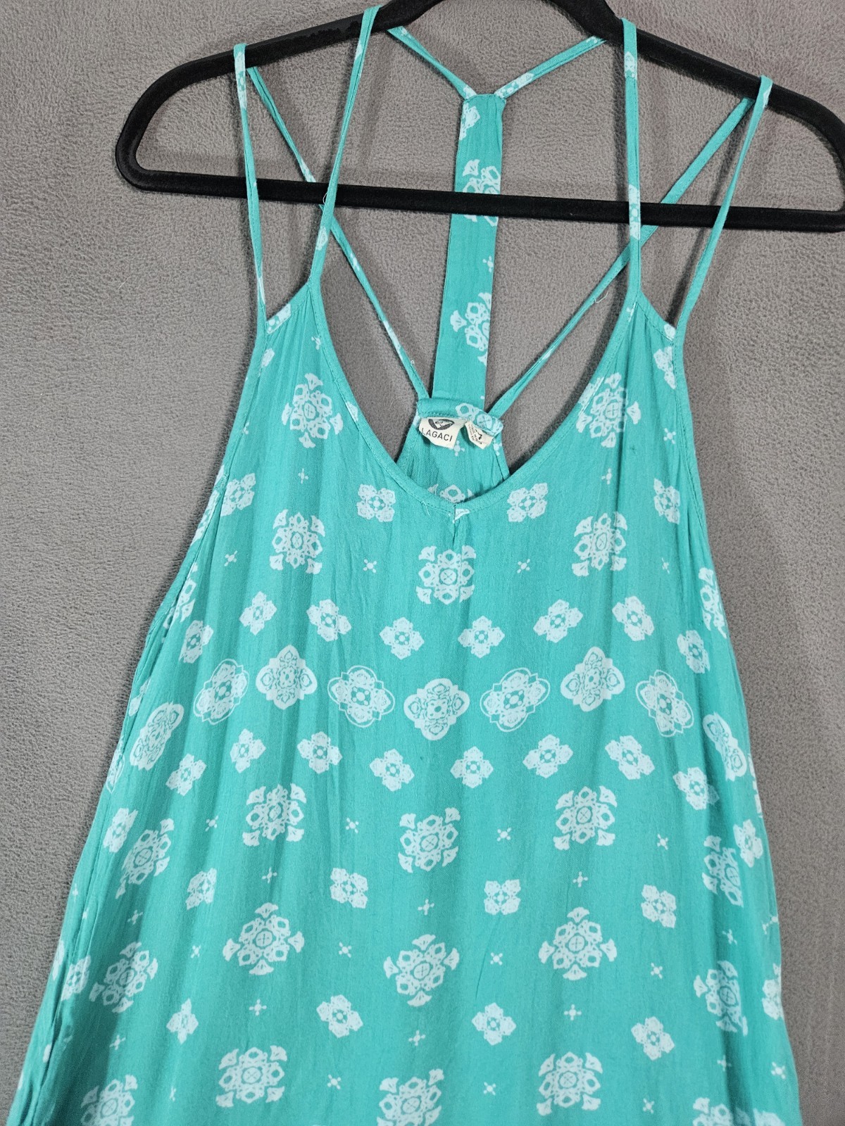 Lagaci Womens Medium Tunic Mini Dress Teal Hawaiian Sleeveless Tropical Sheer