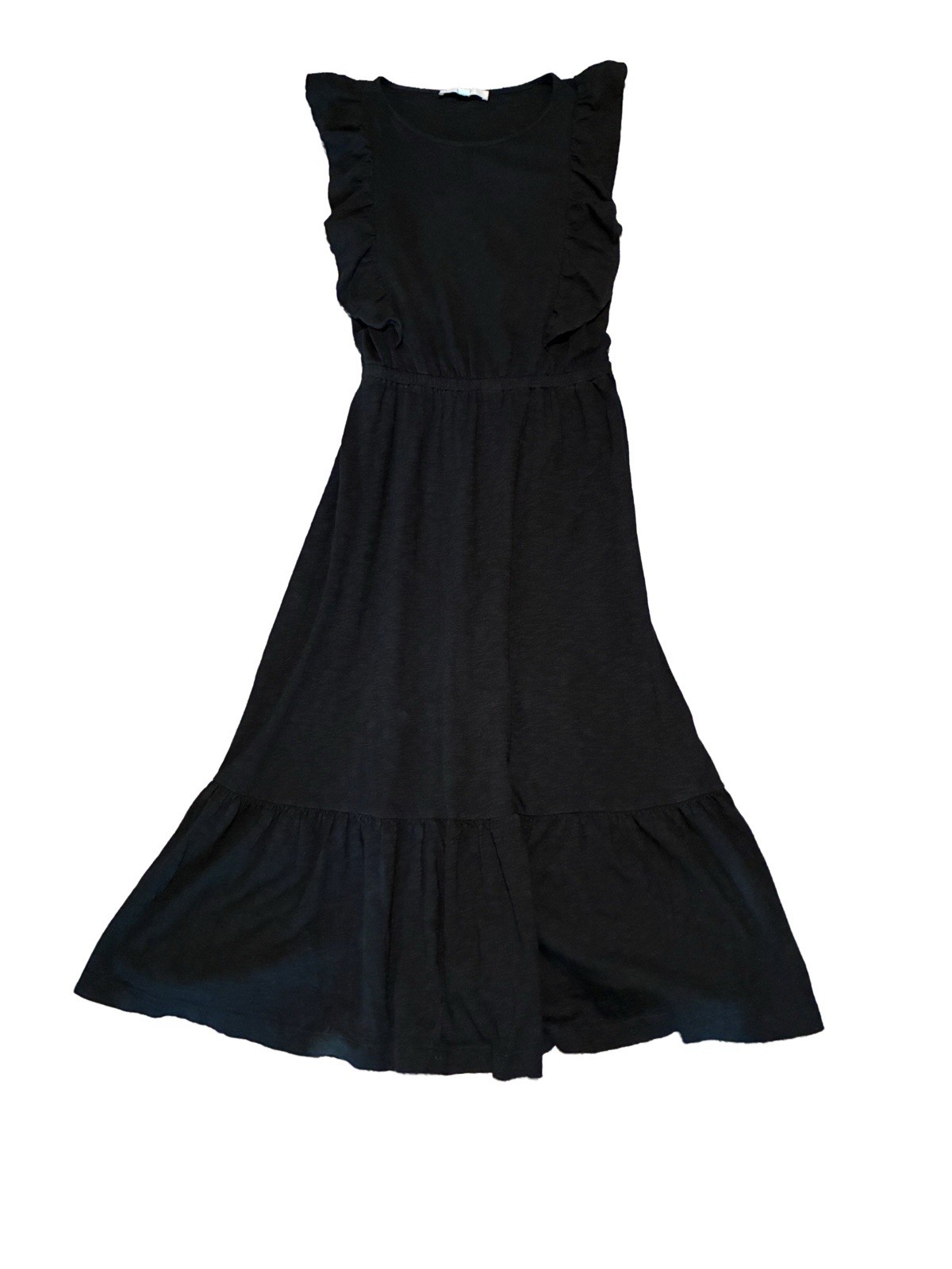 Loft Black dress medium Flowy Midi Ruffle Bottom natural cotton