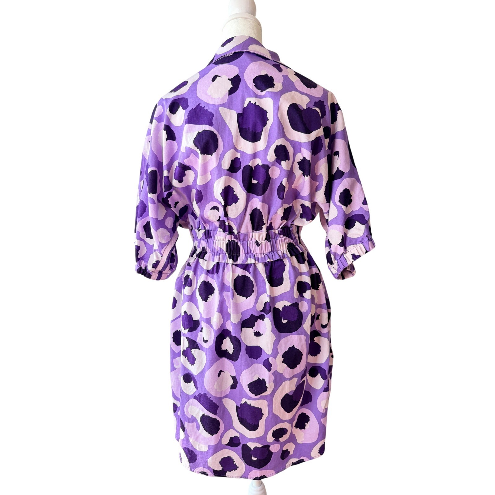 EMILY MCCARTHY Purple Leopard Preppy Gameday LSU Mod Dress Smocked Waist MEDIUM