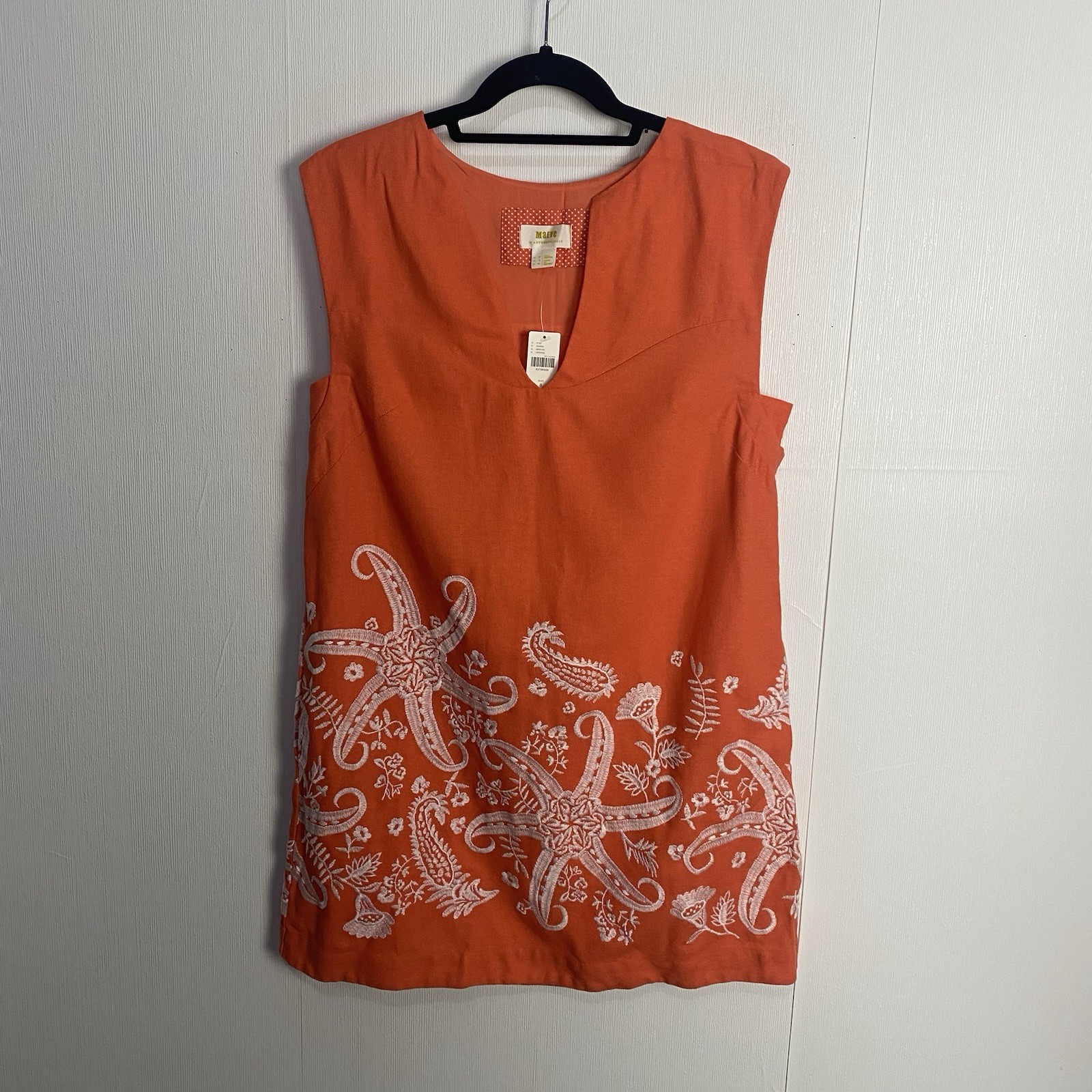 Maeve Anthropologie NWT Embroidered Tunic Orange Shift Sleeveless Dress Size 8.