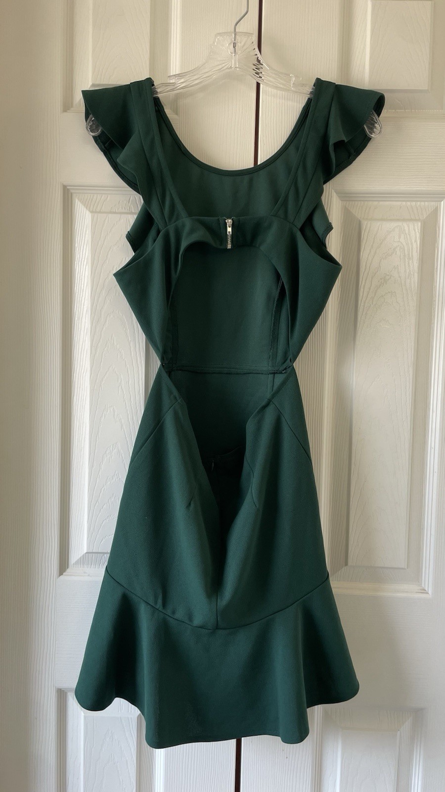 Hello Molly Green Ruffle Flutter Sleeve Backless Fit & Flare Mini Dress M