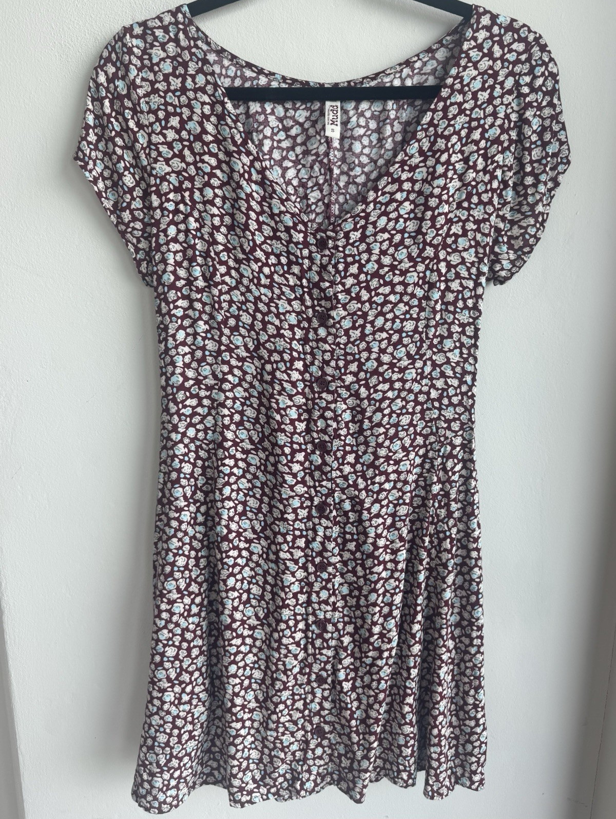 Vintage Y2K Mudd Floral ButtonFront Dress Corset Tie Back Pockets Burgundy Small
