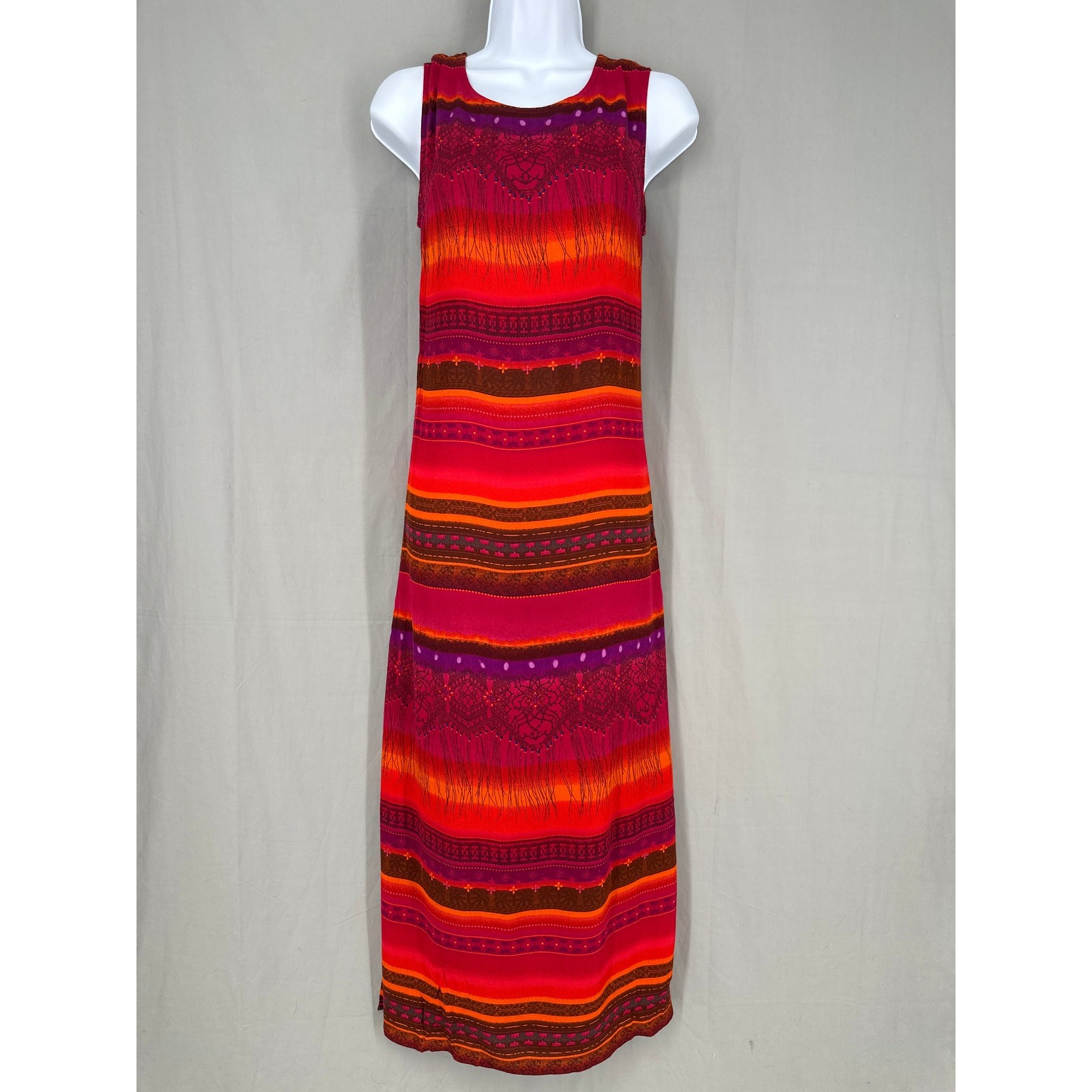 90s Vintage Dress Womens Medium Pink Maxi Aztec Western Dreamcatcher Bohemian