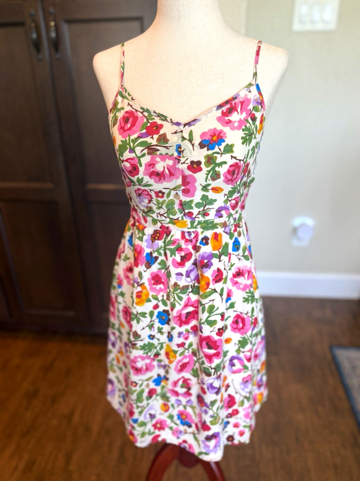 Madewell White Floral V-Neck Strappy Sleeveless Knee Length Sundress, 0