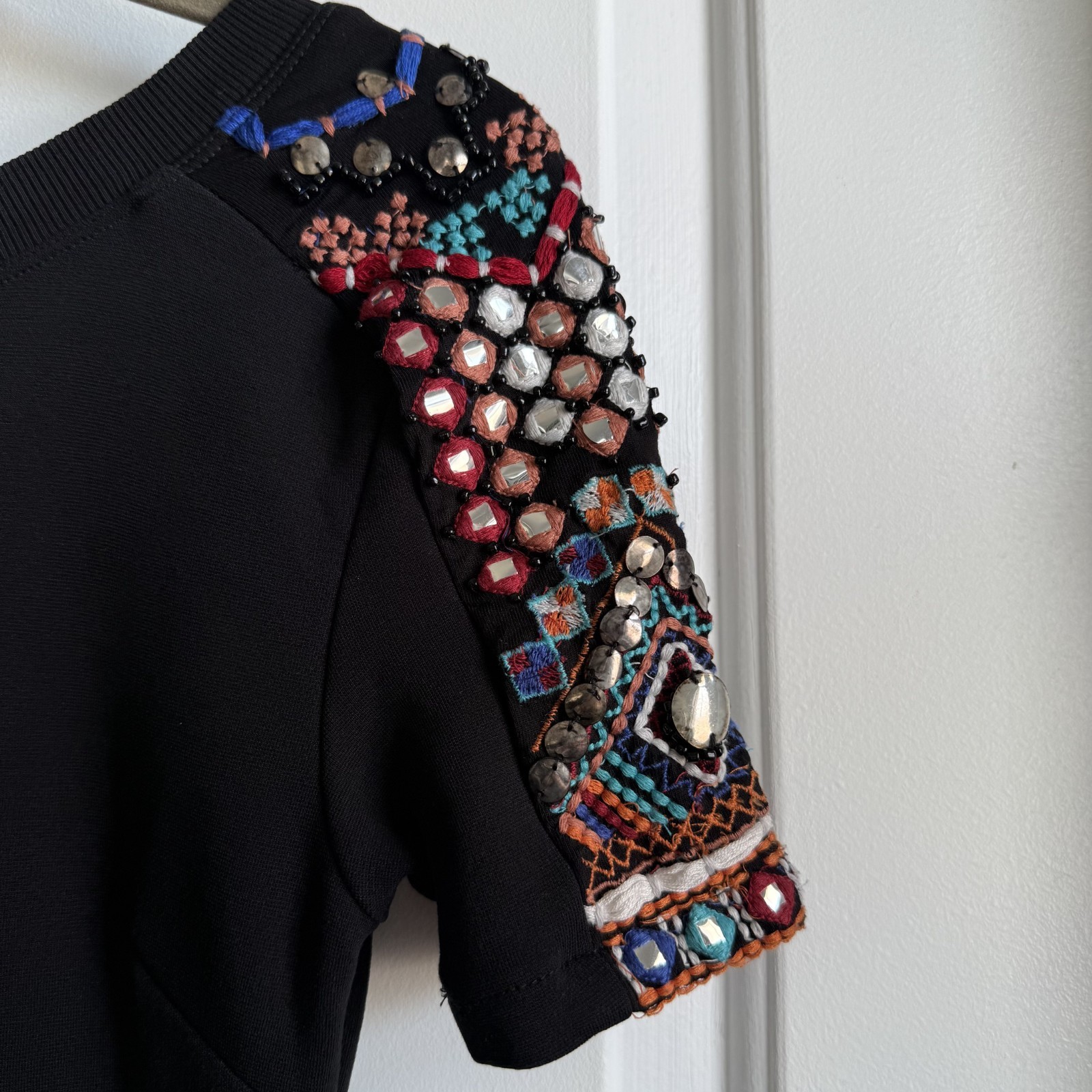 Zara Trafaluc Sz S Black Embellished Beaded Sleeve Fitted Mini Dress Whimsigoth