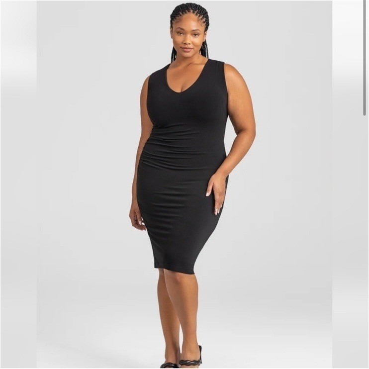 HoneyLove Size XL InnerPower Midi Shapewear Slimming Ruched Dress Black NWT