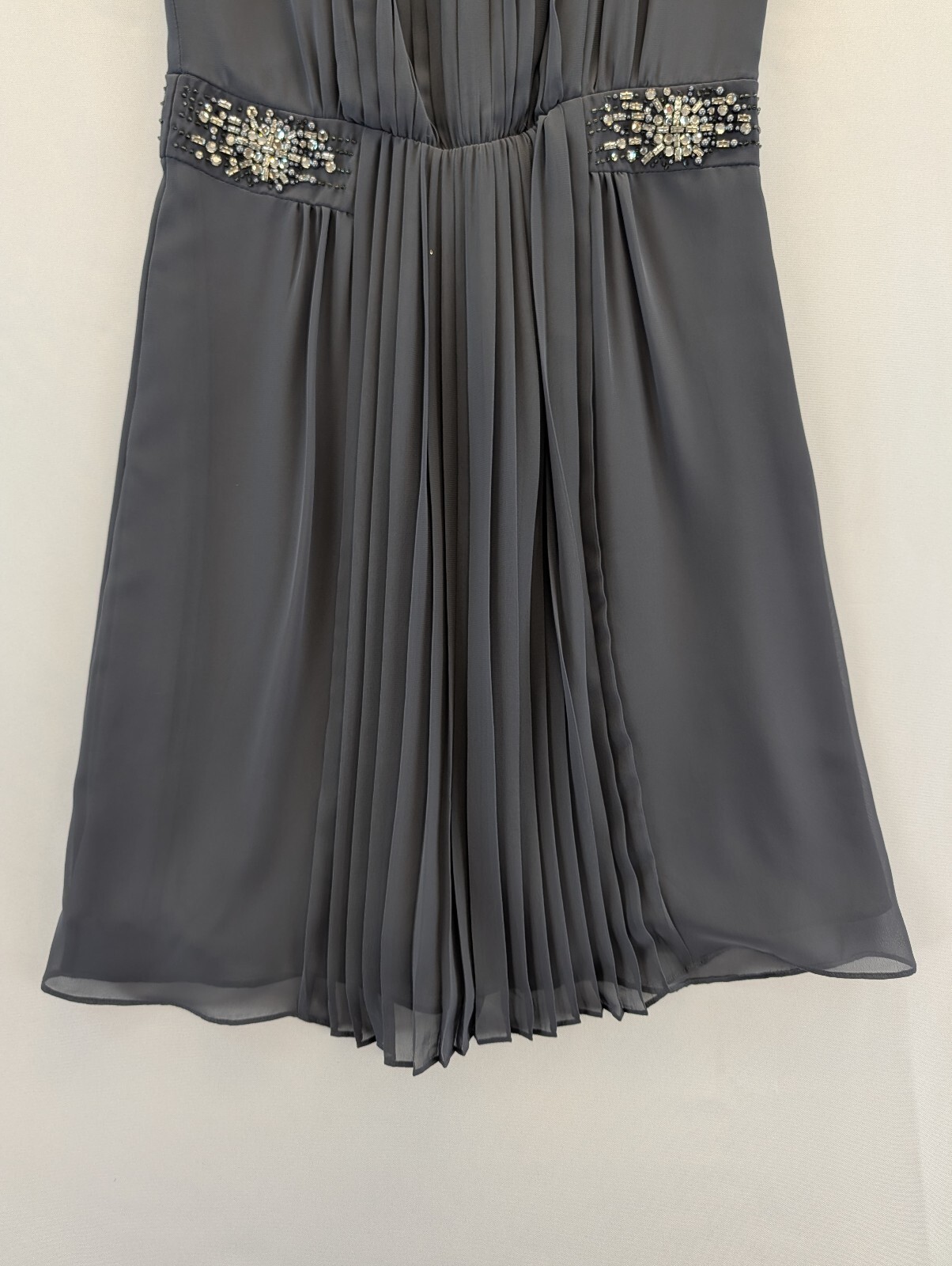 Preloved Monsoon Embellished Pleated Grey Dress Size 12