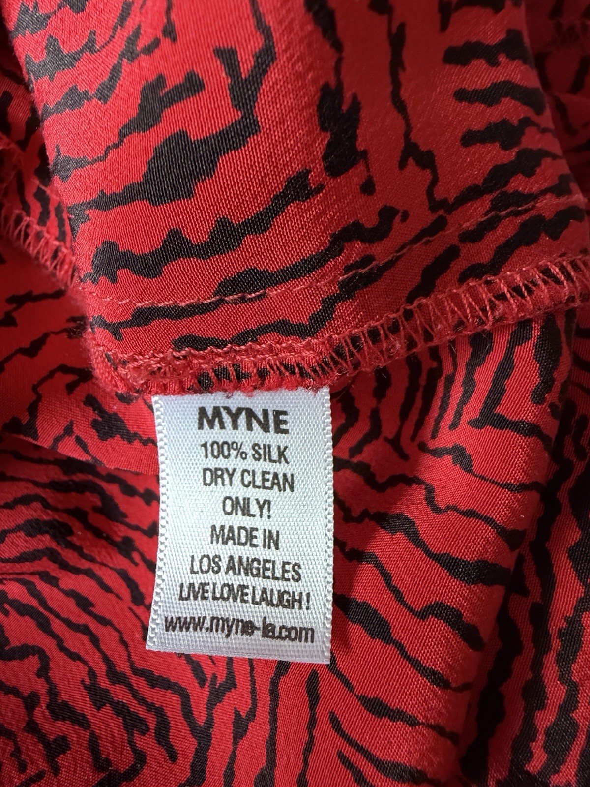 Myne By Ashley Ann 100% Silk Red & Black Abstract Tiger Womens Size 4 High Low