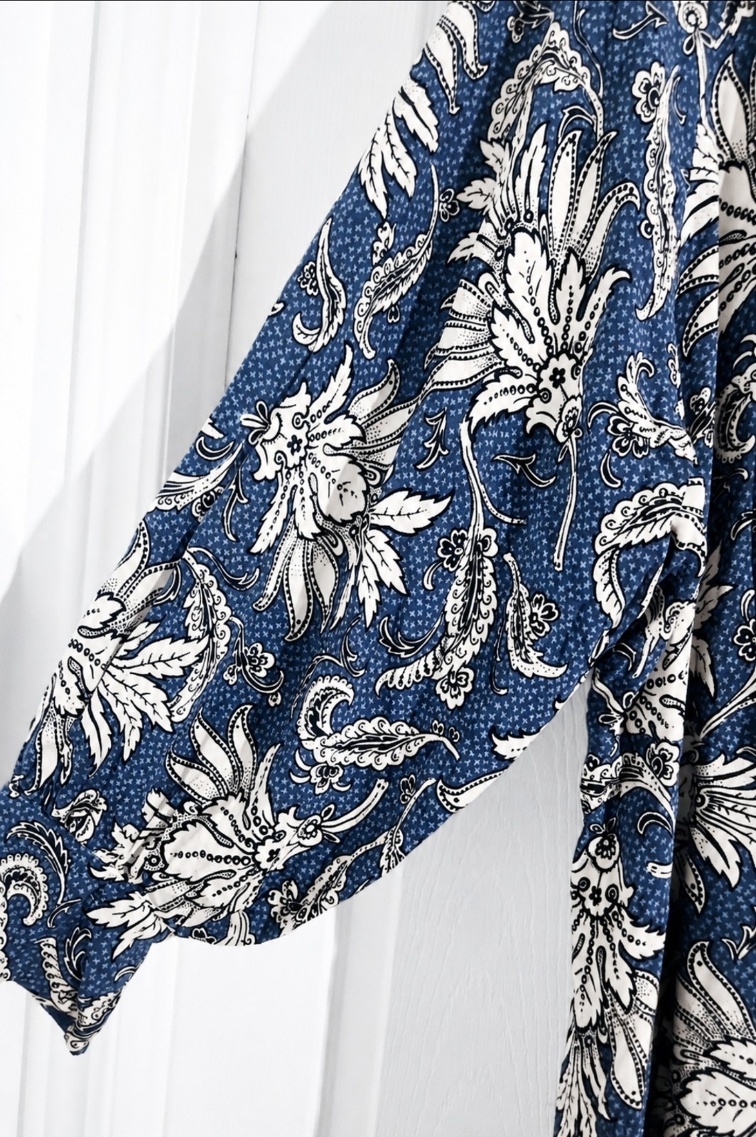 H&M Dusty Blue Paisley Viscose Mini Dress XXL Boho Balloon Sleeve Cottagecore