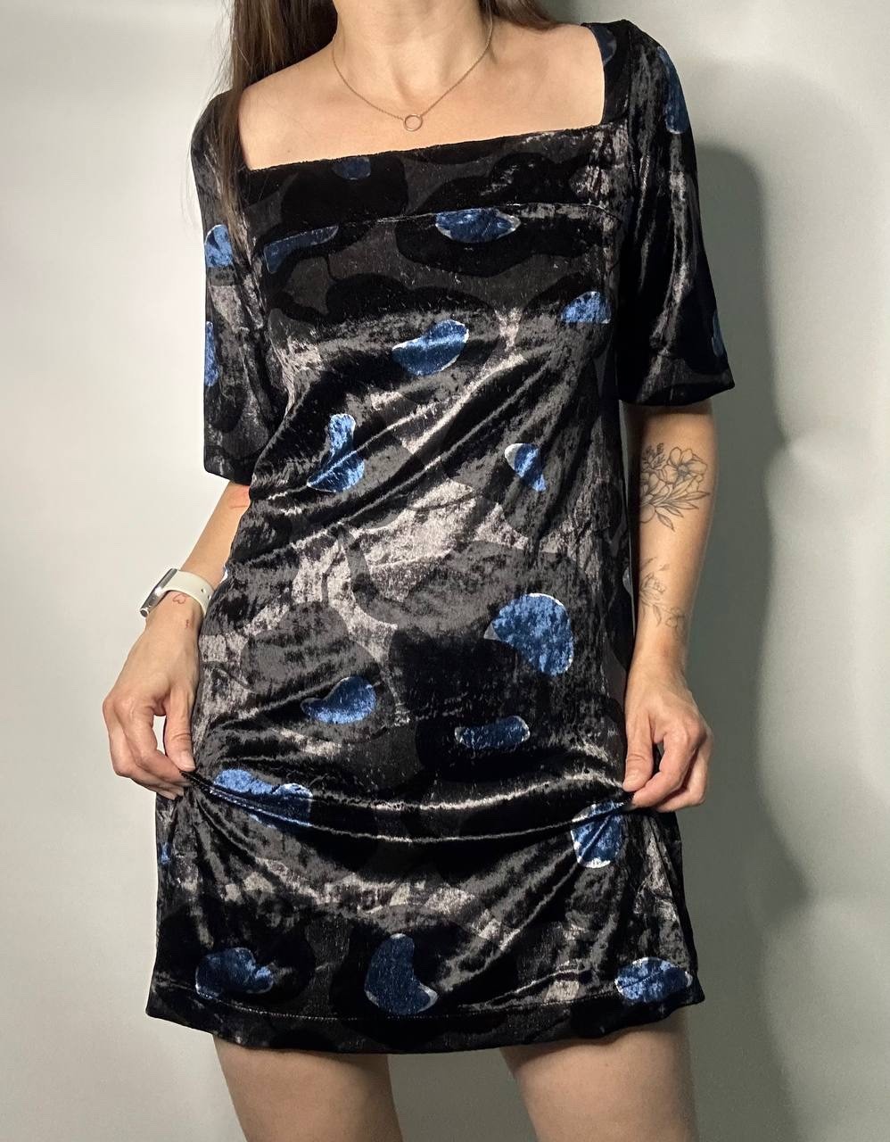 Miss Sixty Vintage Velvet Mini Dress Abstract Leopard Floral S Square Neck Y2K