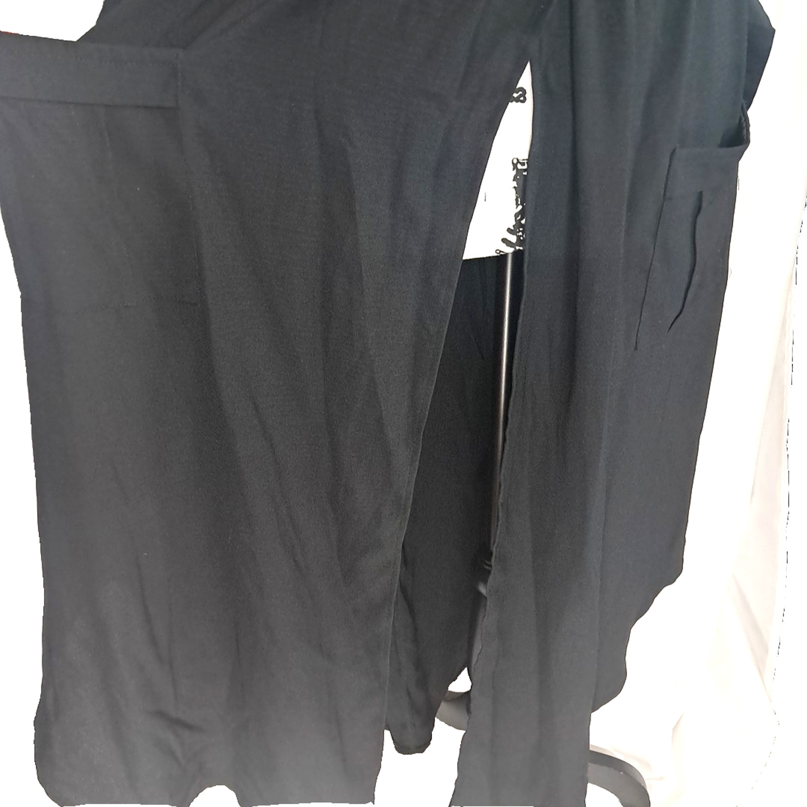 Faux Wrap Split Skirt Roll Tab Sleeve Maxi Dress Size L Black Goth Vamp Festival