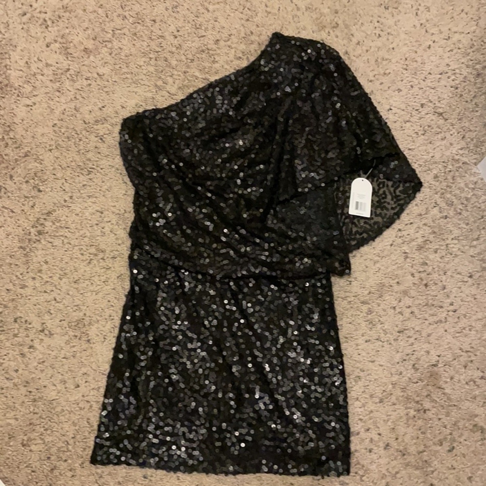 Jessica Simpson one shoulder short sequined black dress size 2 NWT
