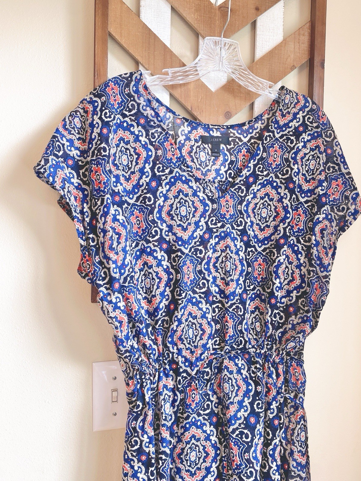EUC JCrew S Cotton Tissue Tunic Top Dress Sheer Fabric Vneck Drawstring Waist