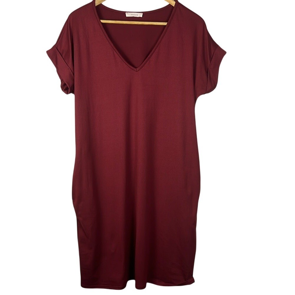 entro X Anthropologie Cuffed Sleeve V-Neck T-Shirt Dress with Pockets Size L