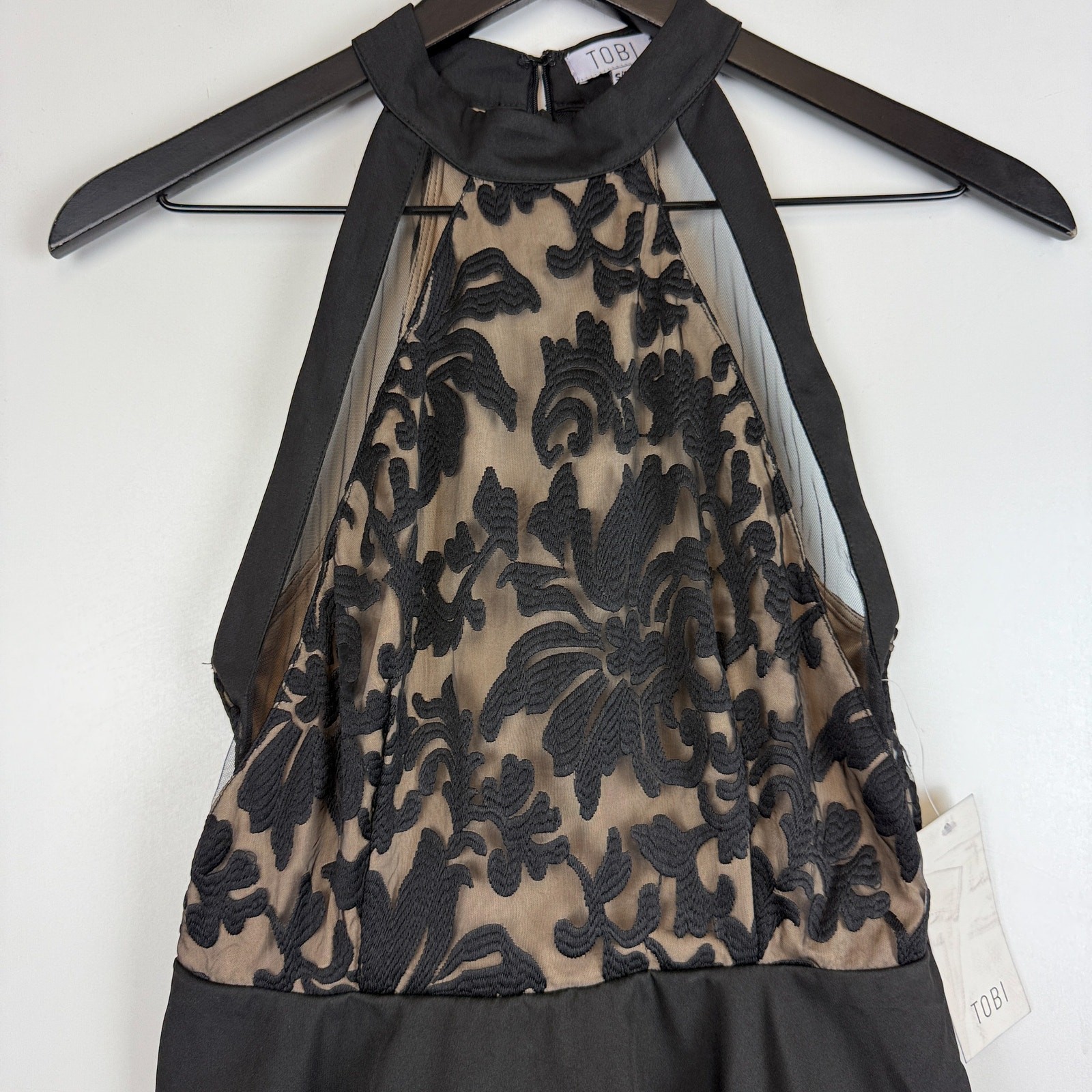 NWT TOBI Embroidered A-Line Mini Halter Black Dress – Size S