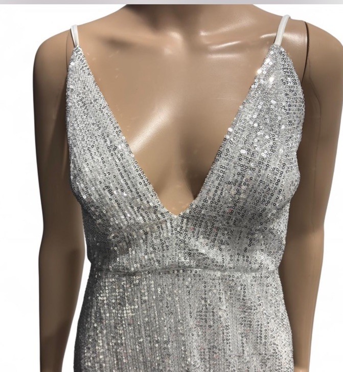 Silver Sequin Glitter Maxi Dress Strapless Formal Evening Prom Gown