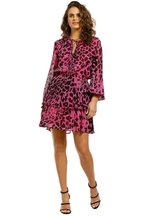 HUSK Zirafa Pink Giraffe Mini Ruffle Dress Pre owned Size 12 AU Party Races