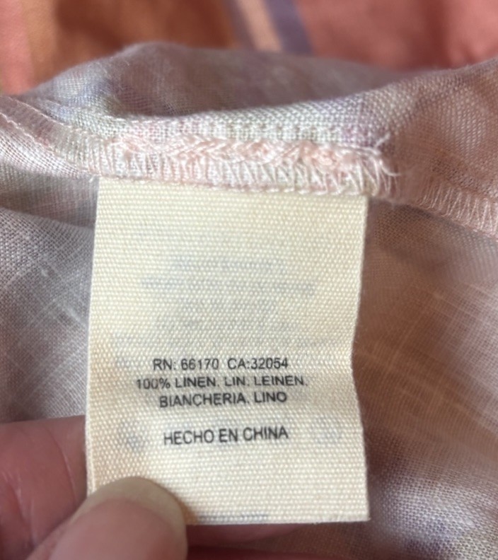 Anthropologie Kachel Tie Strap Linen Maxi Dress Pink Peach Purple Plaid Sz M