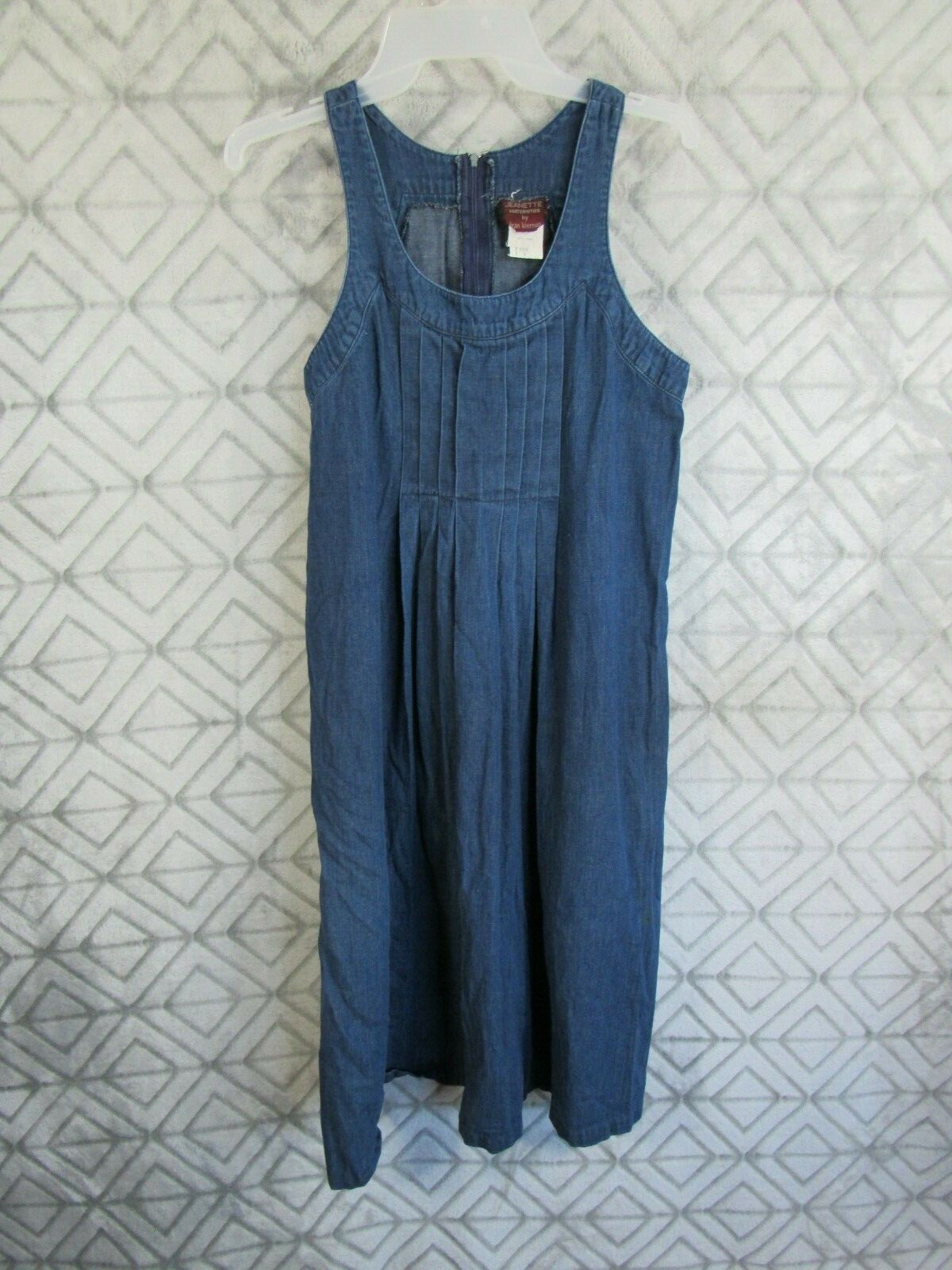 Jeanette Maternities Jean Dress Size 4 Blue Sleeveless Back Zipper Pin Tuck