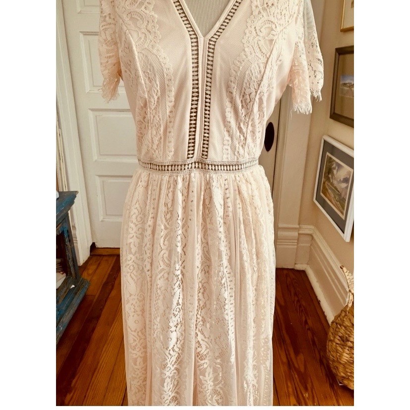 NWT Blencot dress Lace Maxi Short Sleeve peach Boho coastal cowboy Sz m