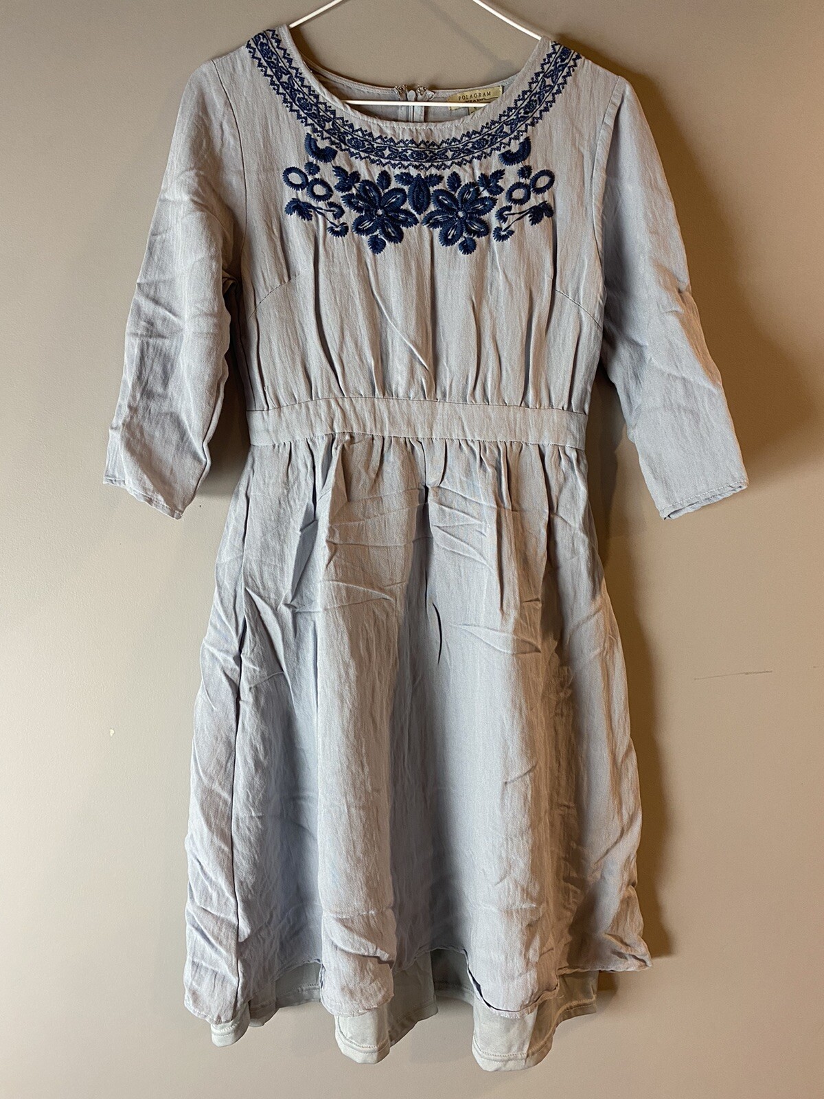 Polagram Small Dress Light Blue With Navy Blue Embroidery *flaw*