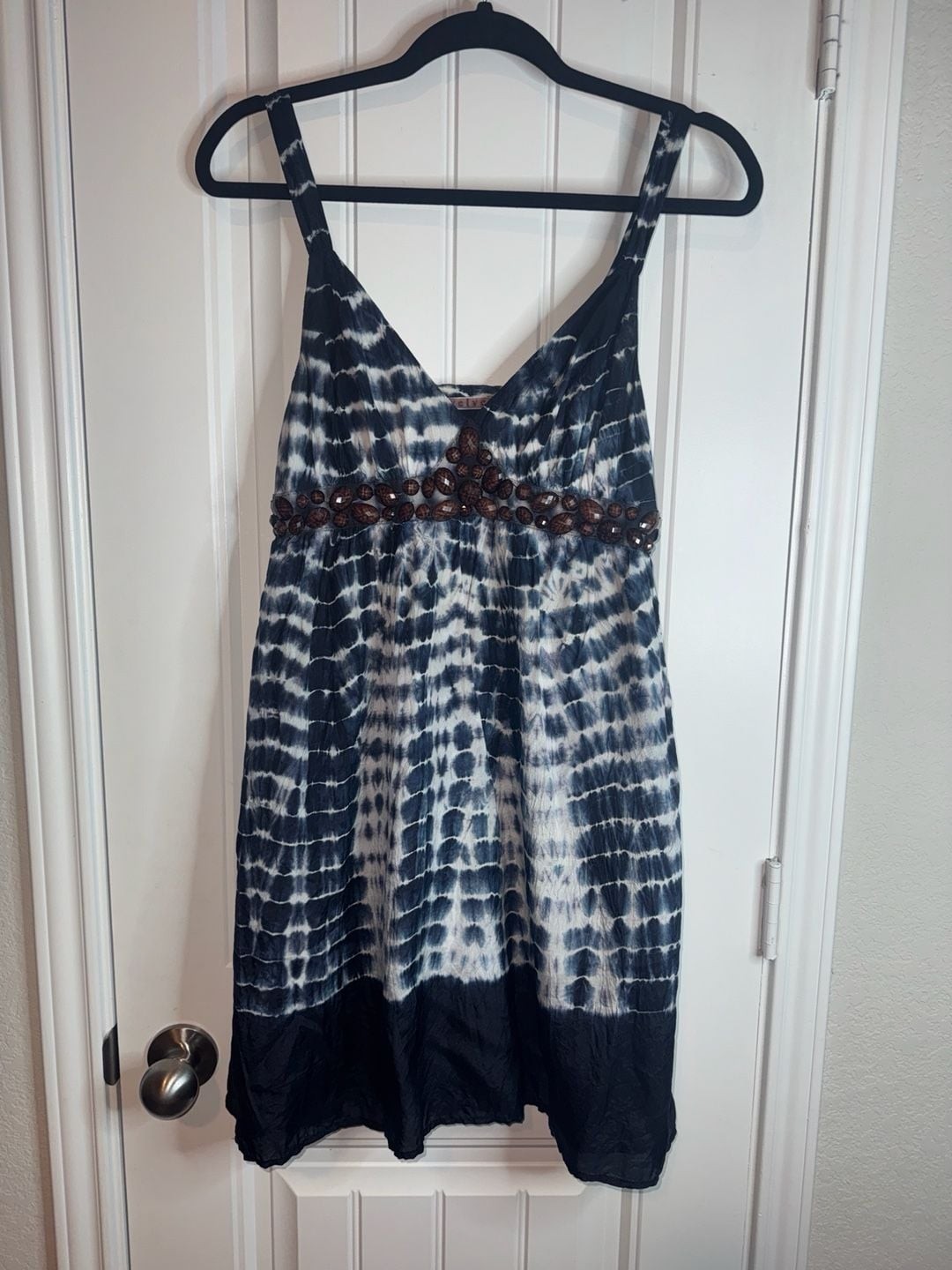 Velvet 100% Silk Tie-Dye Beaded Mini Dress festival boho Gypsy